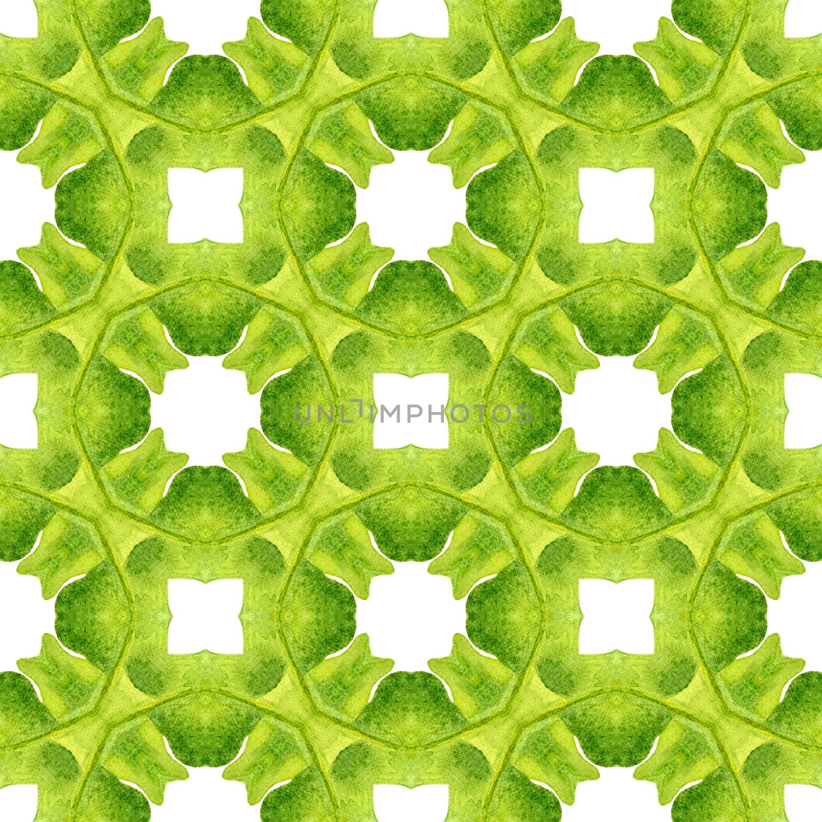 Textile ready favorable print, swimwear fabric, wallpaper, wrapping. Green amusing boho chic summer design. Green geometric chevron watercolor border. Chevron watercolor pattern.