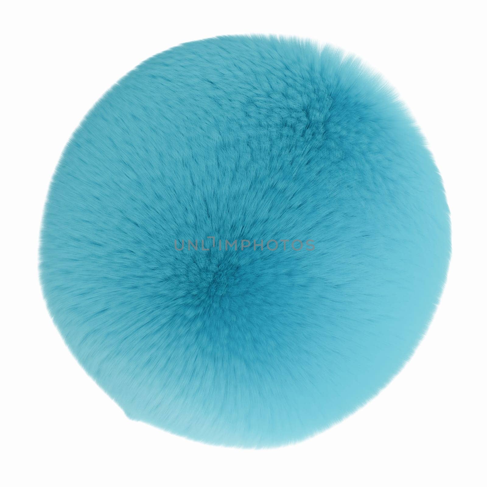 Fluffy blue 3D geometric shape, isolated on white background. Furry, soft and hairy sphere. Trendy, cute design element. Cut out object. 3D rendering
