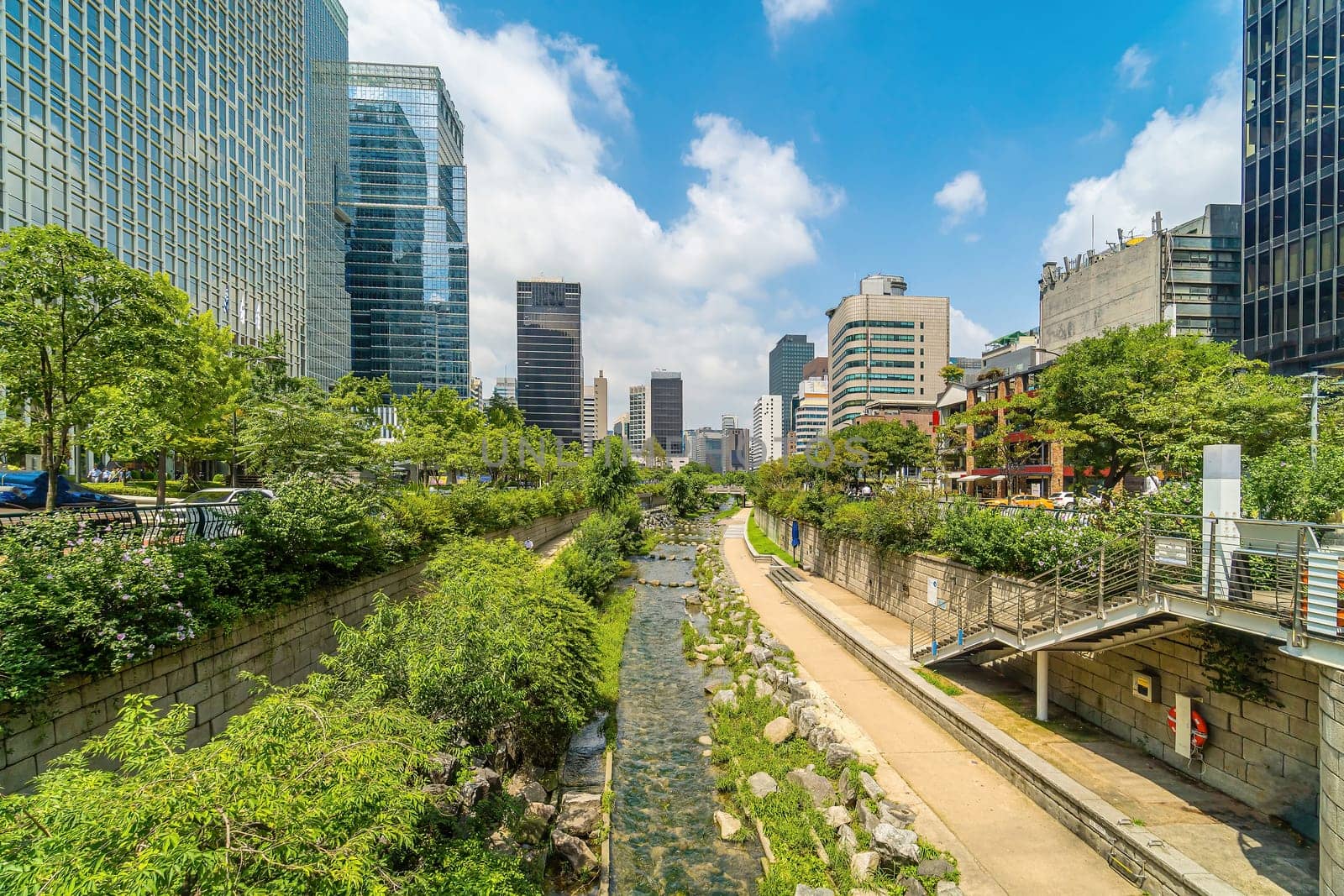 Cheonggyecheon, a modern public recreation space in downtown Seoul, South Korea