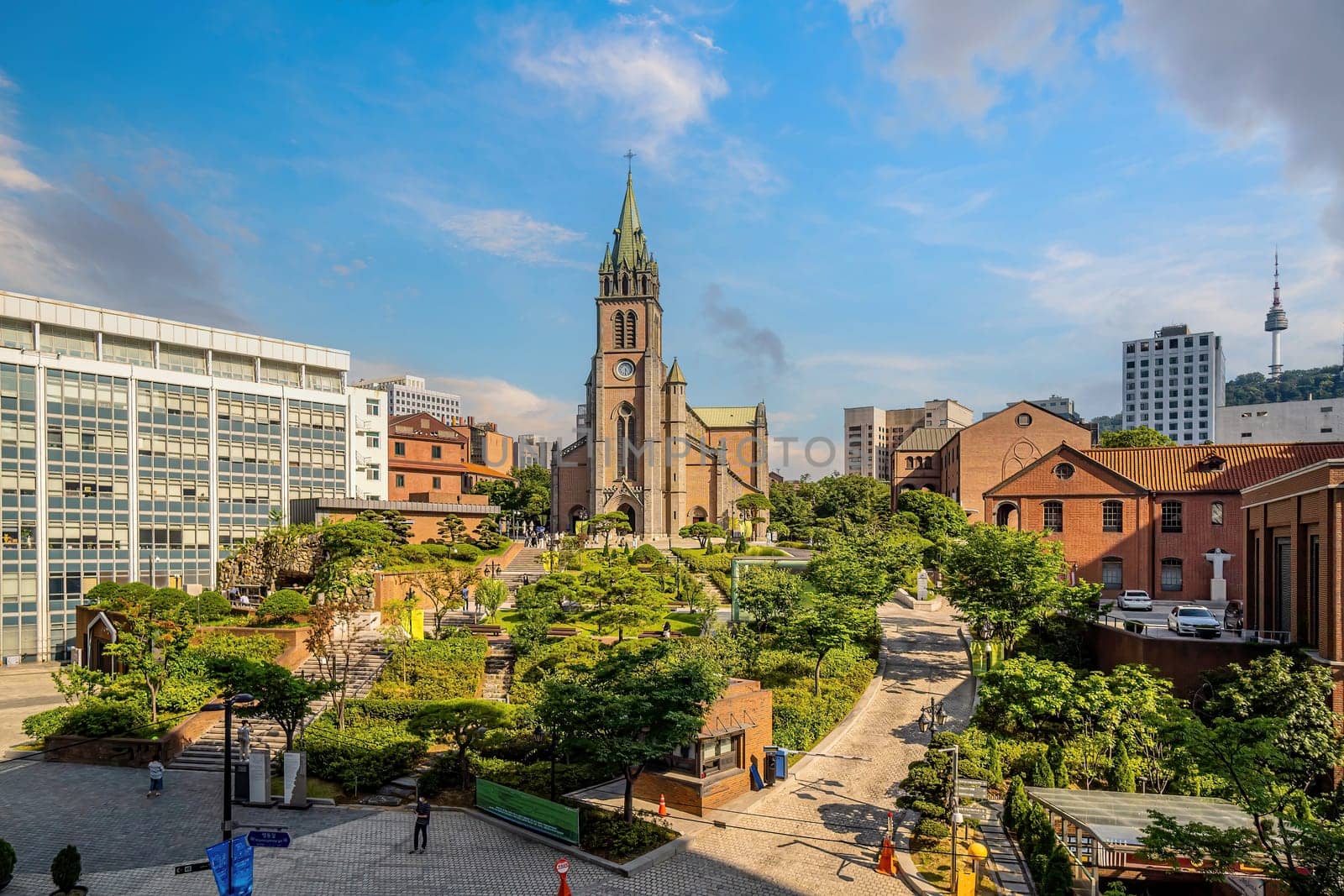 Myeongdong Catholic Cathedral near Myeongdong night market in Seoul, South Korea