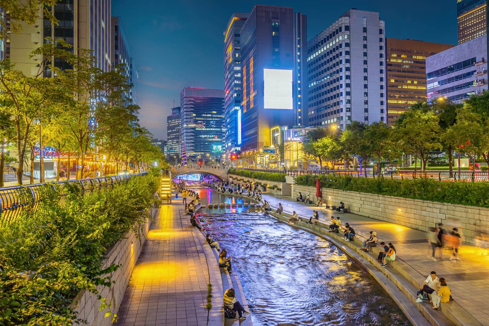 Cheonggyecheon, a modern public recreation space in downtown Seoul, South Korea by f11photo