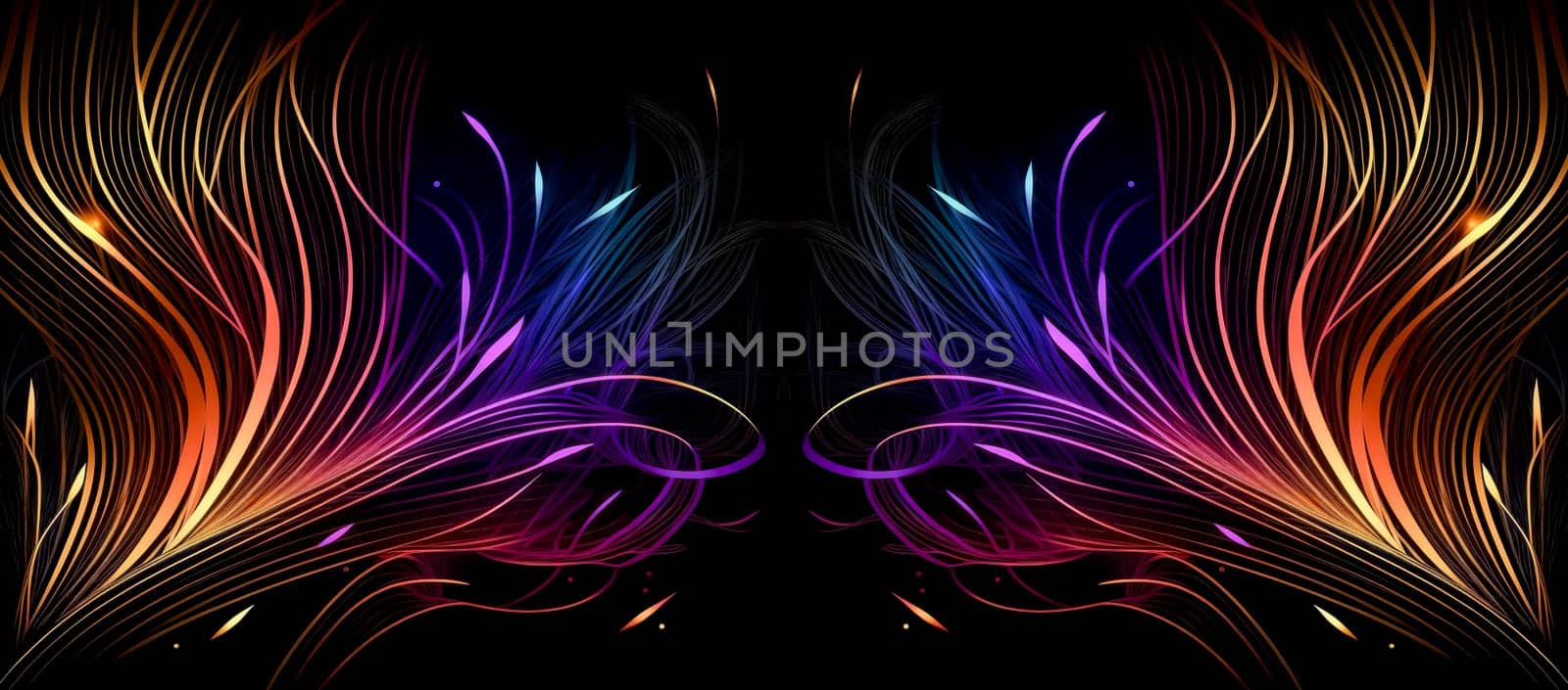 Abstract glowing lines on a black background. AI generated by palinchak