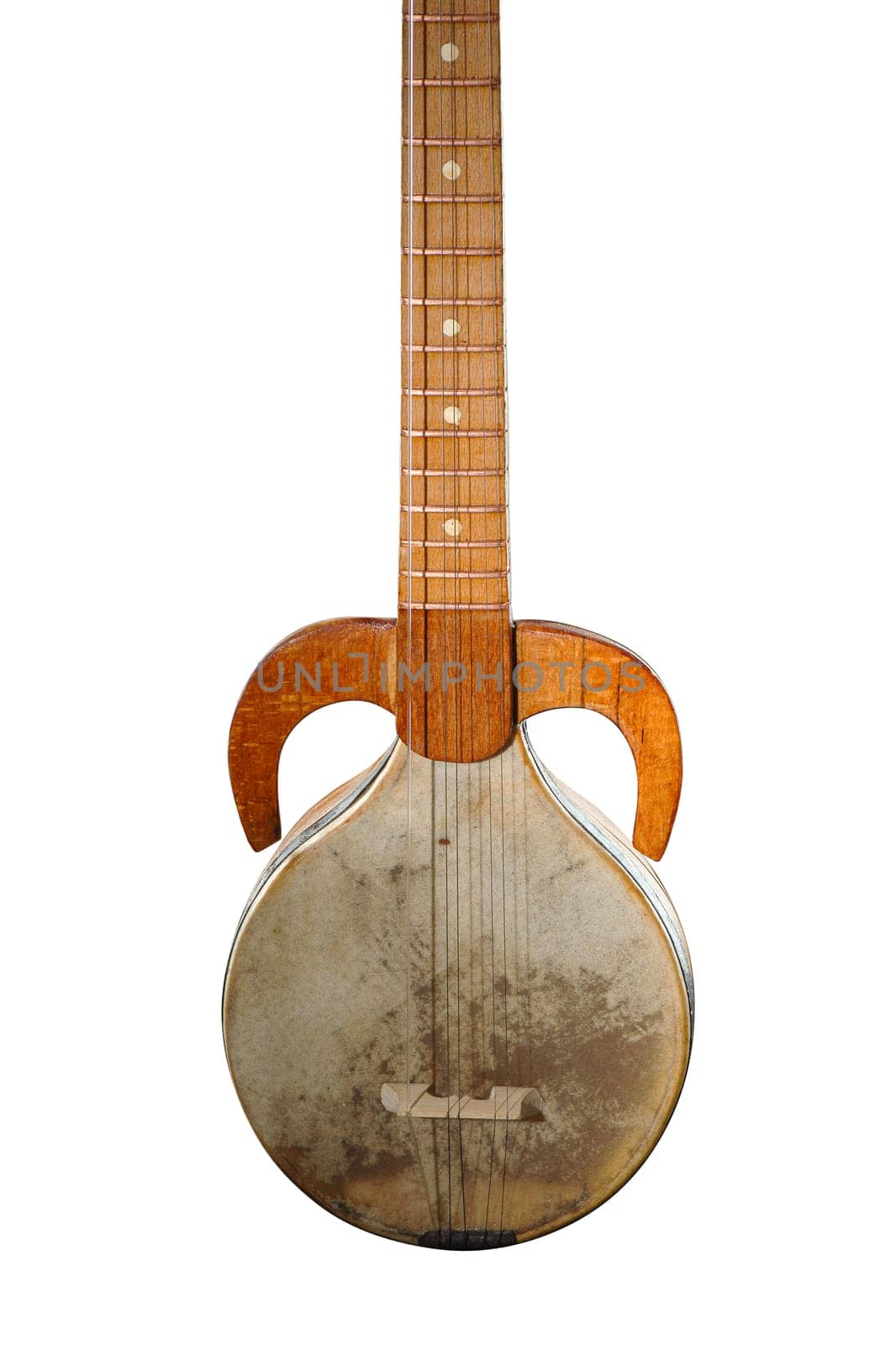 An ancient Asian stringed musical instrument on a white background by A_Karim
