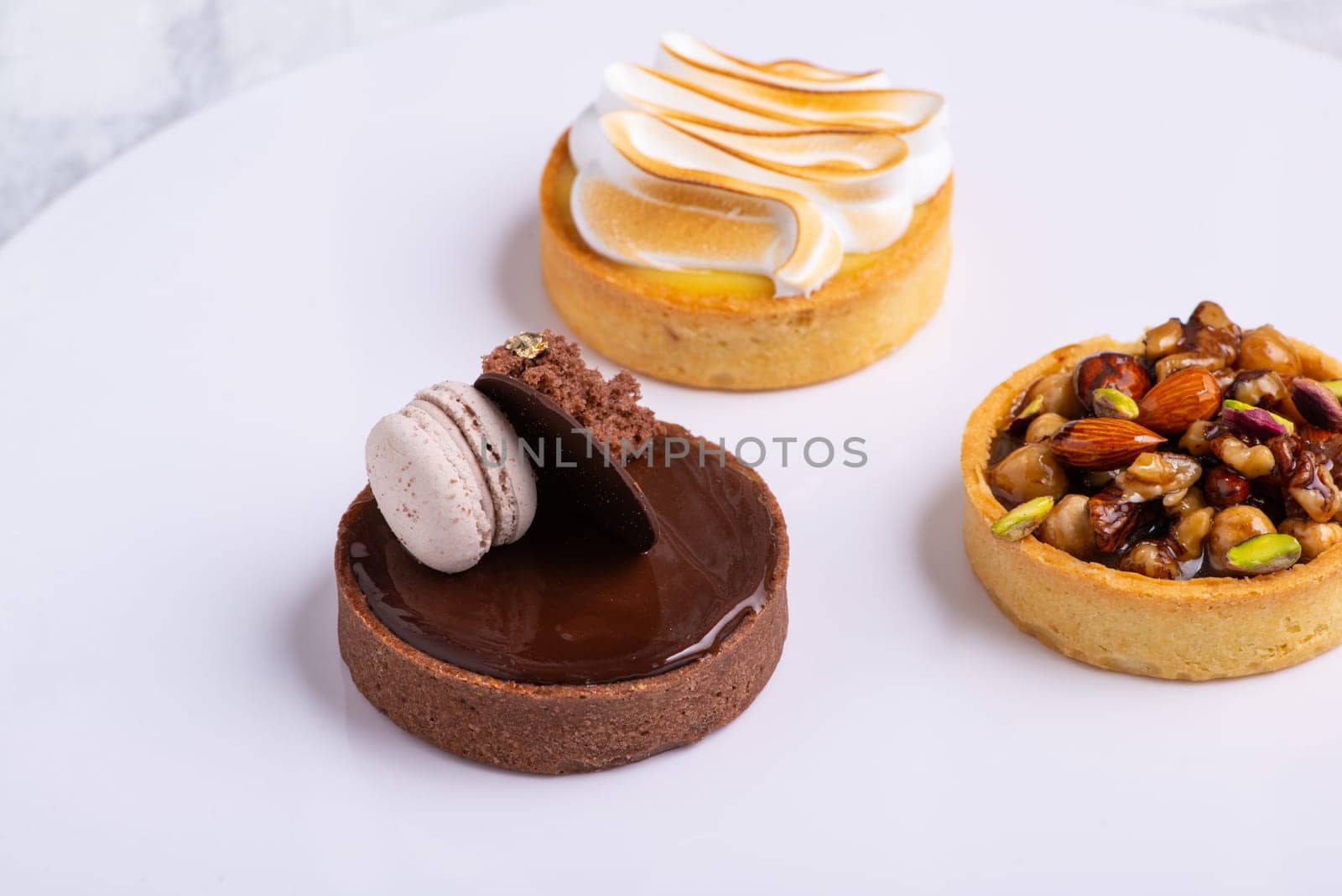 A three pieces of cakes isolated on a white background