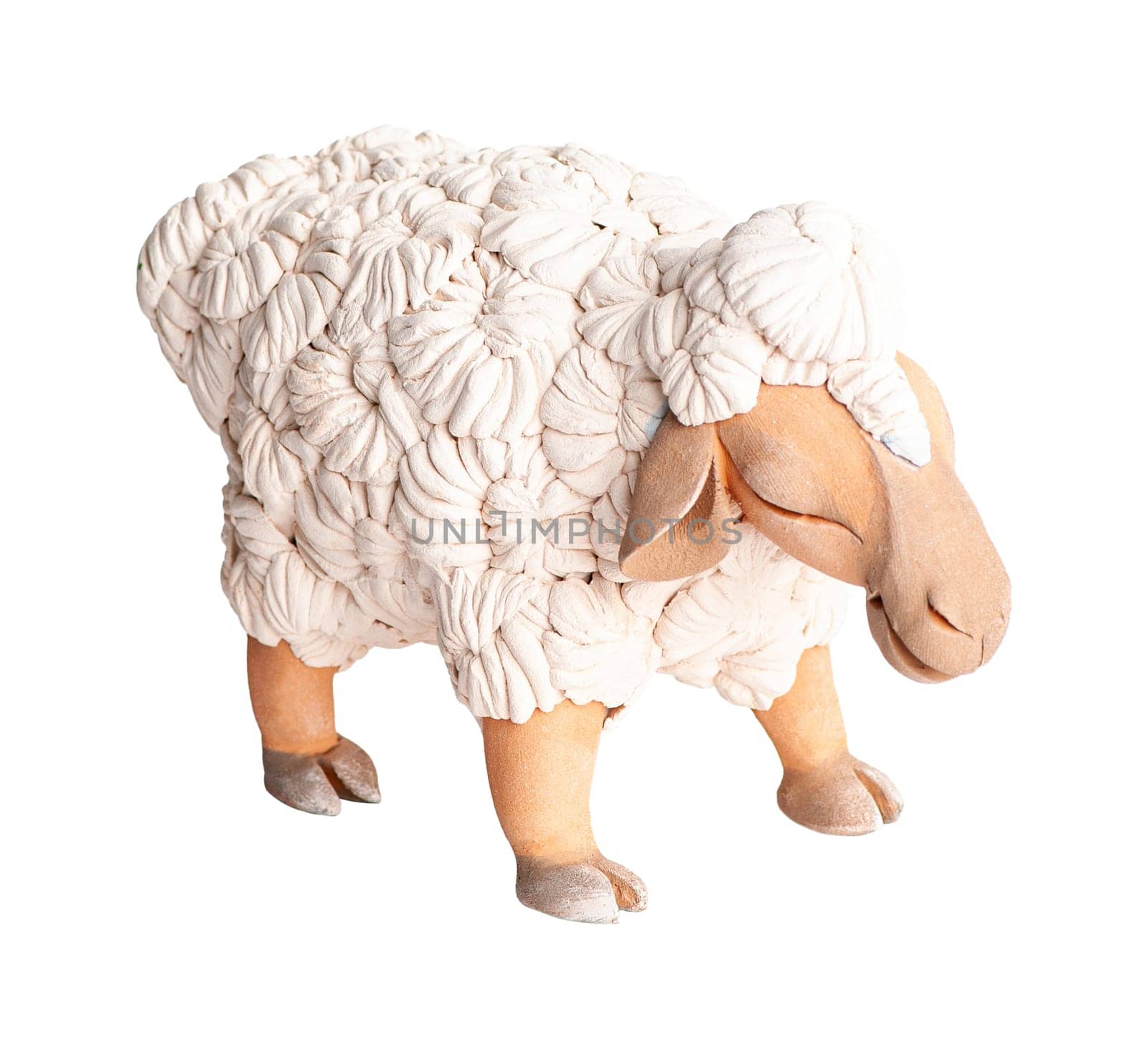 A lamb, clay oriental souvenir on a white background