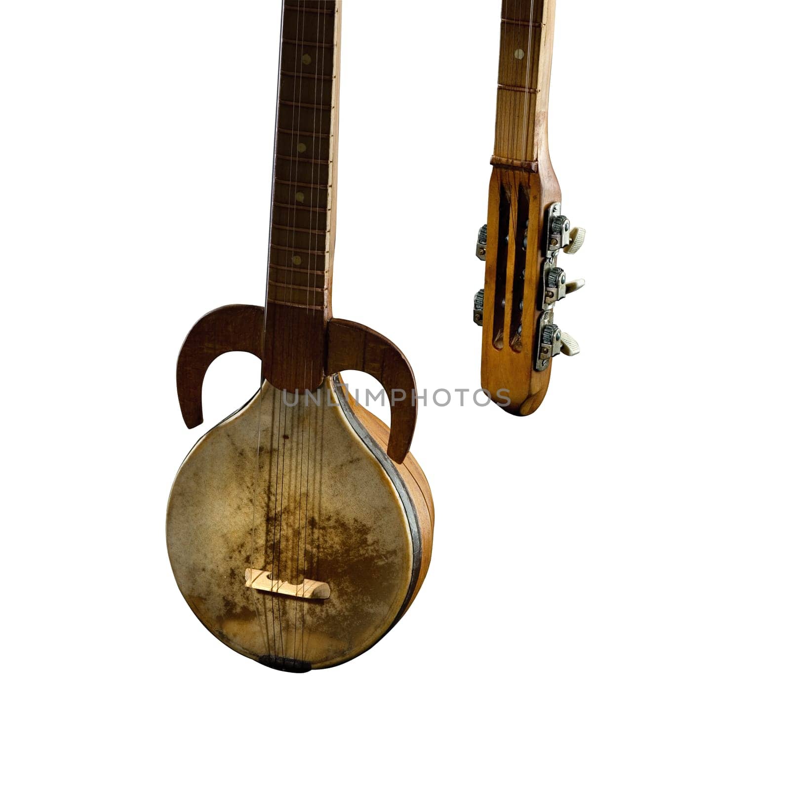 An ancient Asian stringed musical instrument on a white background by A_Karim