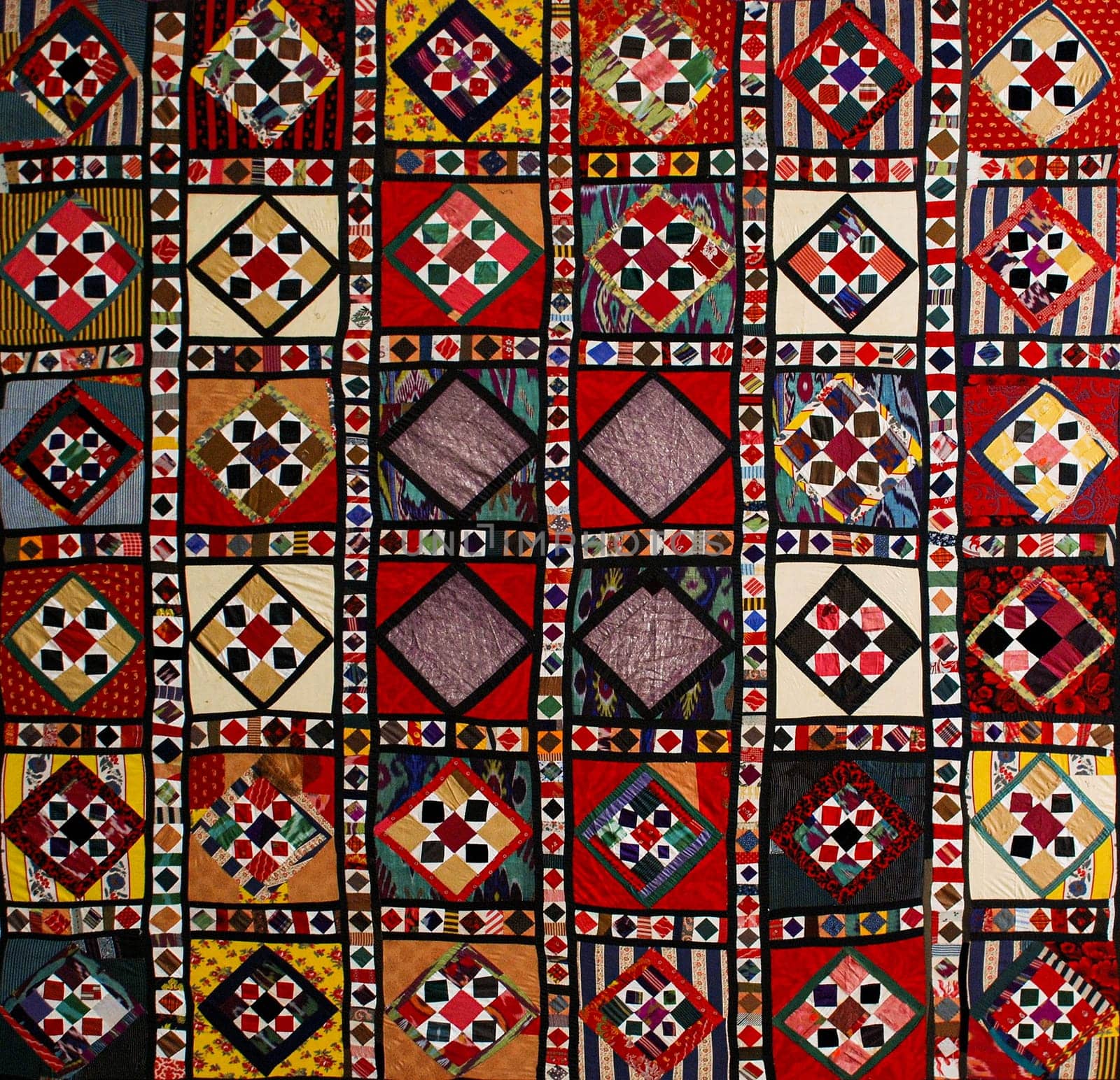 A closeup shot of national ornaments and patterns of Central Asia on fabric