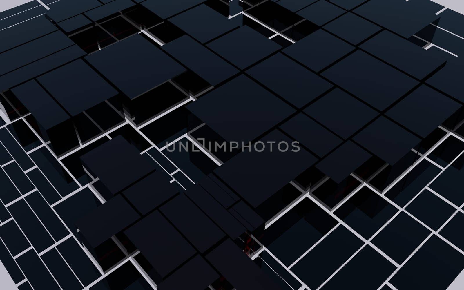 Abstract black glass blocks futuristic background, abstract cityscape, 3d rendering illustration