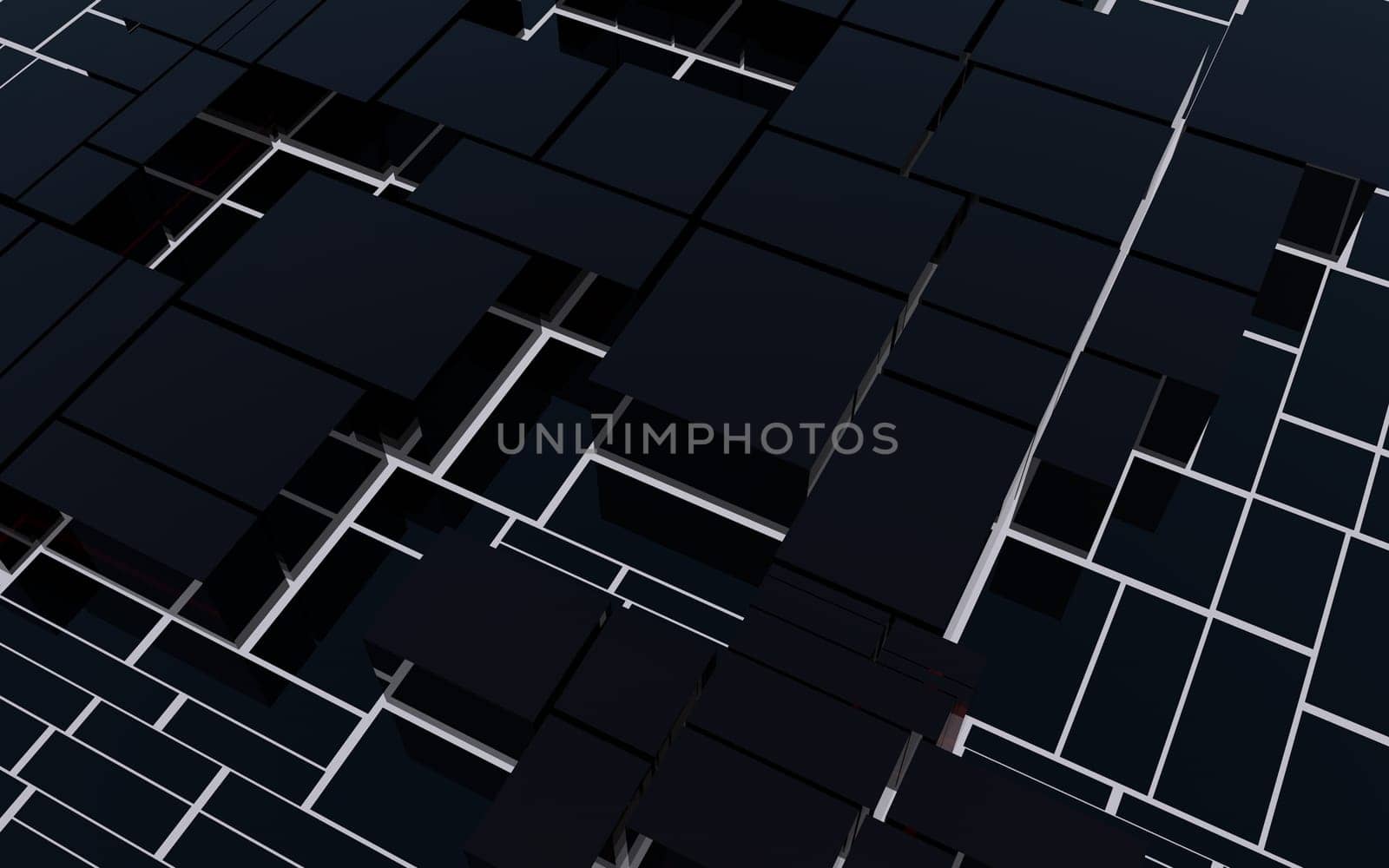 Abstract black glass blocks futuristic background, 3d rendering illustration by clusterx