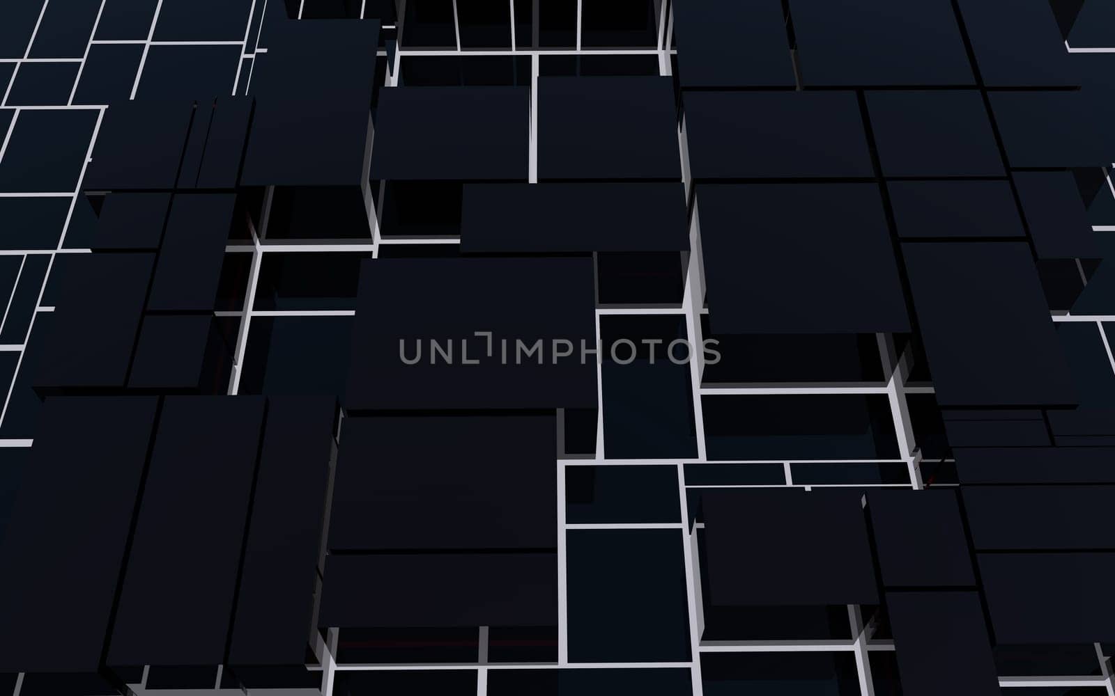 Abstract black glass blocks futuristic background, abstract cityscape, 3d rendering illustration