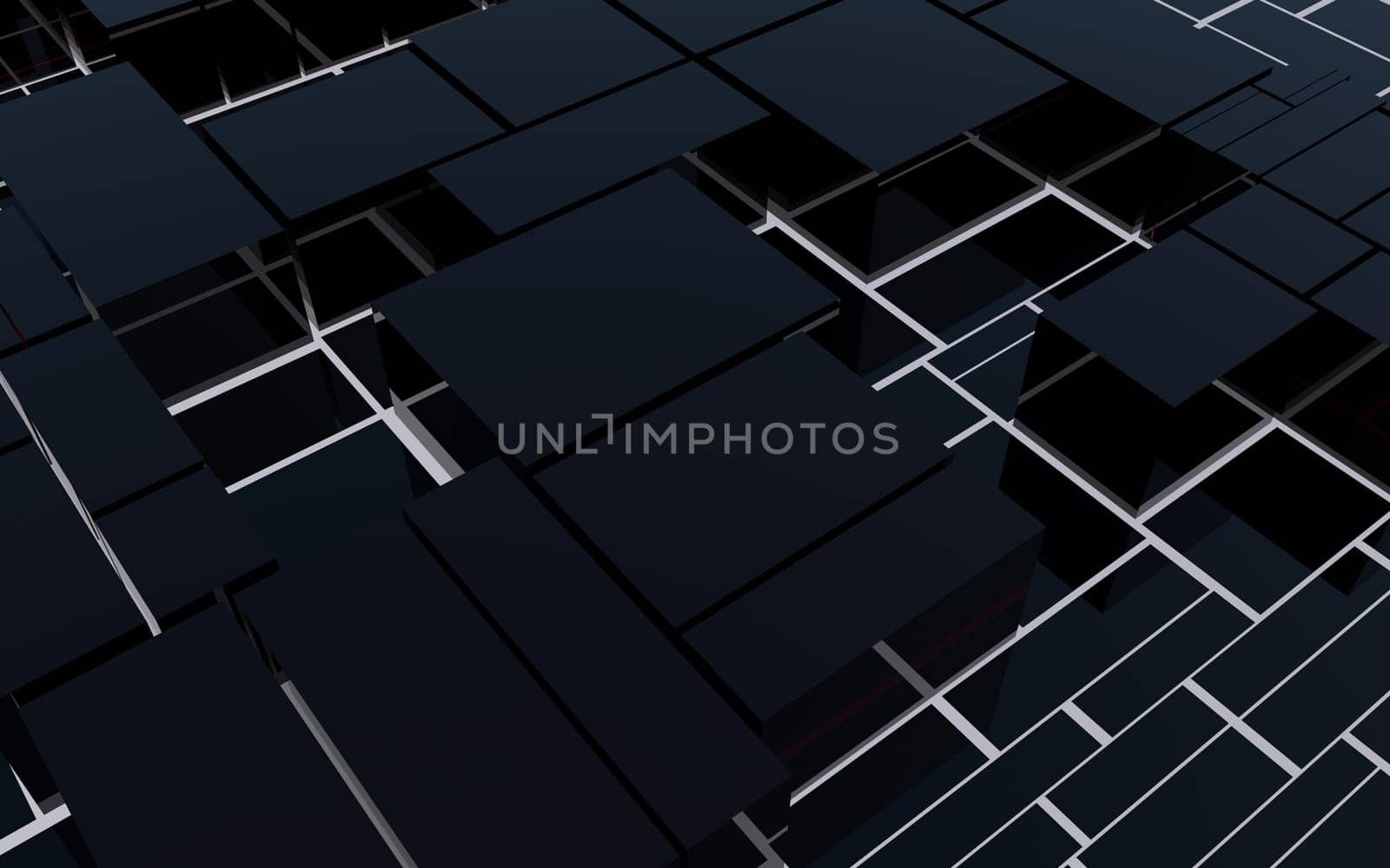 Abstract black glass blocks futuristic background, abstract cityscape, 3d rendering illustration