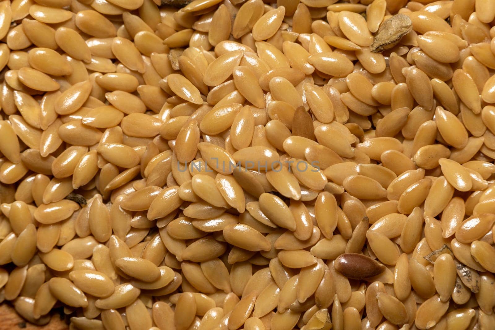 Flax seeds close-up. Macro photo. View from above. by clusterx