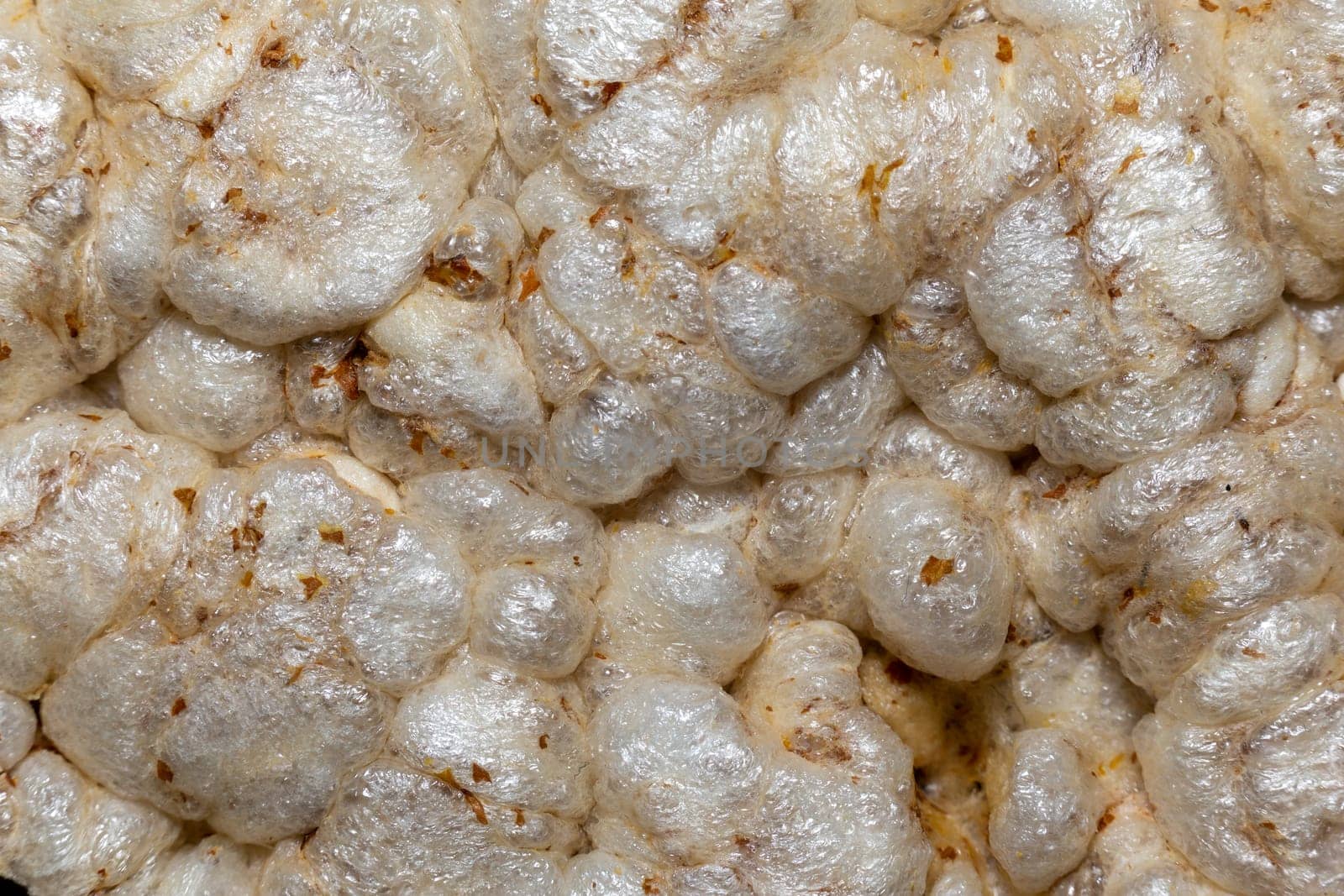 A texture of dry round cereal cakes extreme close-up, macro view