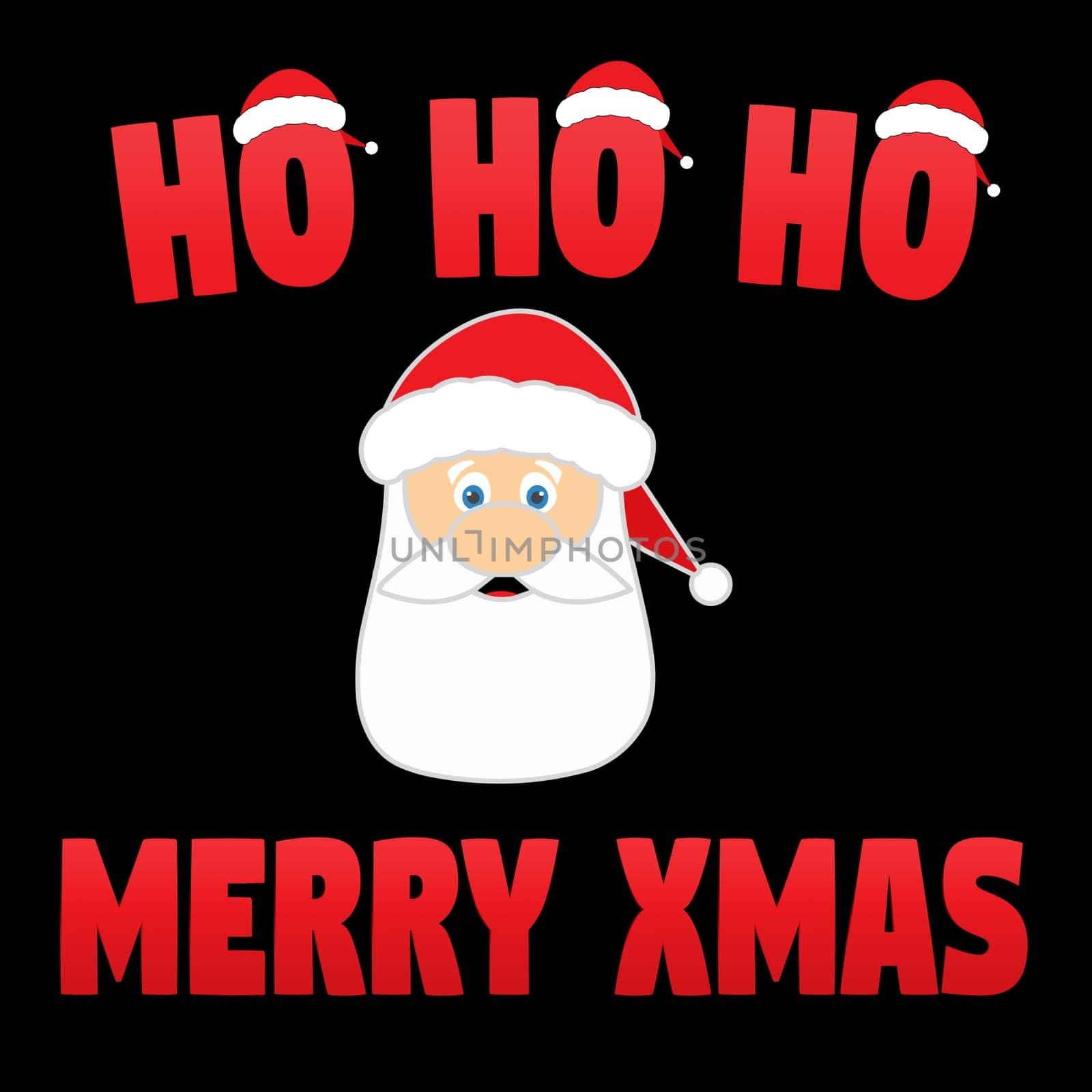 A santa's face with the text "ho ho ho Merry Xmas