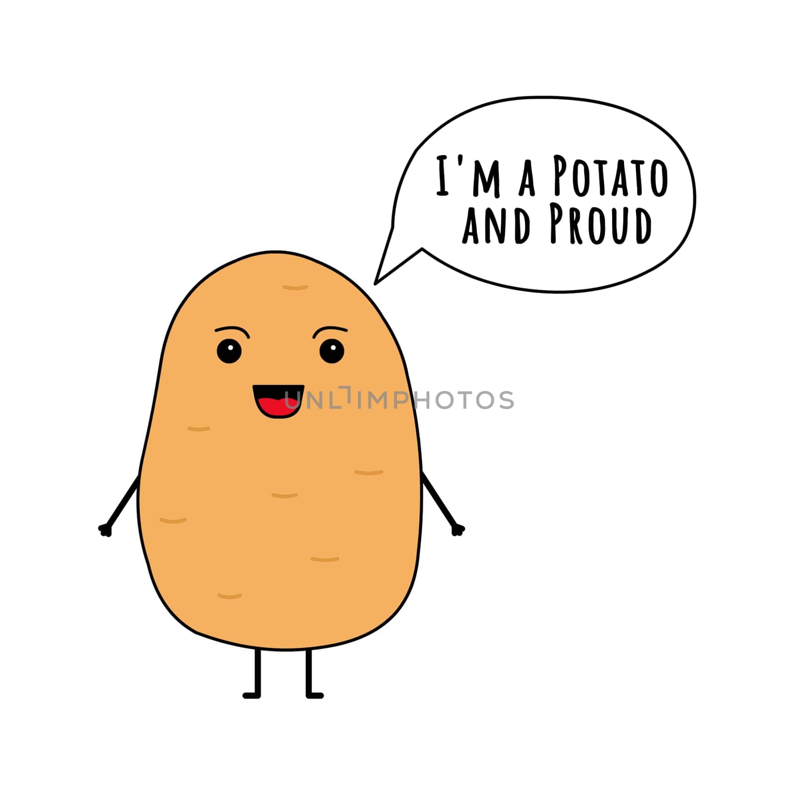 A cute potato with a speech bubble "I'm a potato and proud".