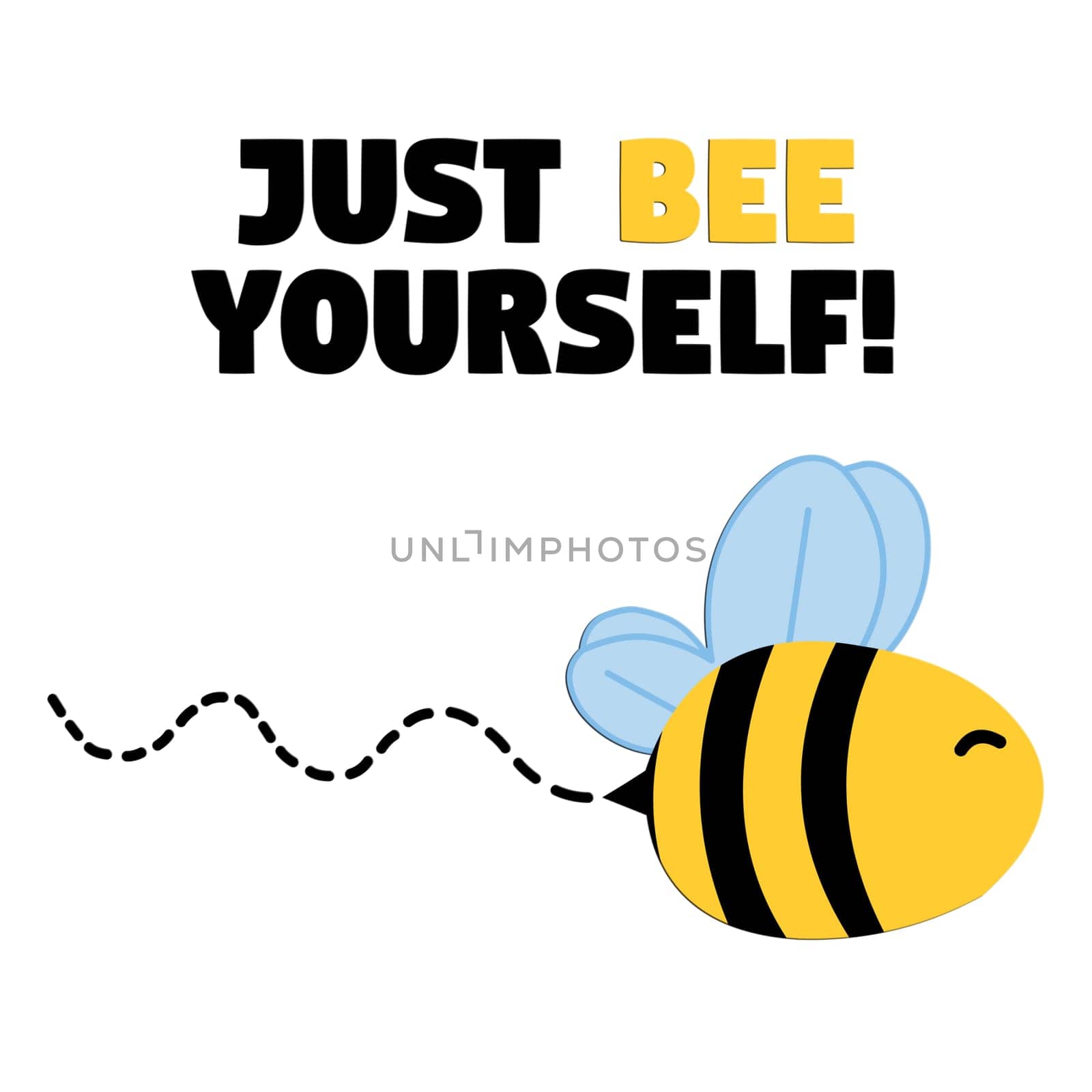A inspirational bee flying with the text "just be yourself".