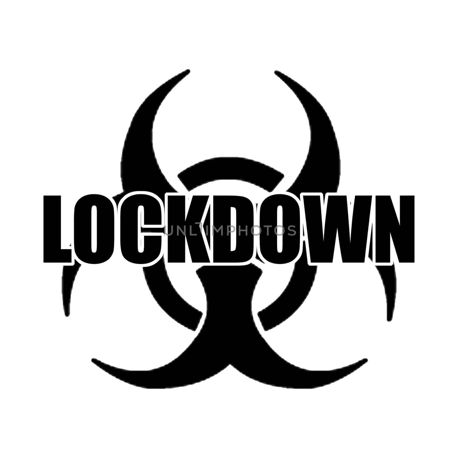 A biohazard sign with the text "lockdown".