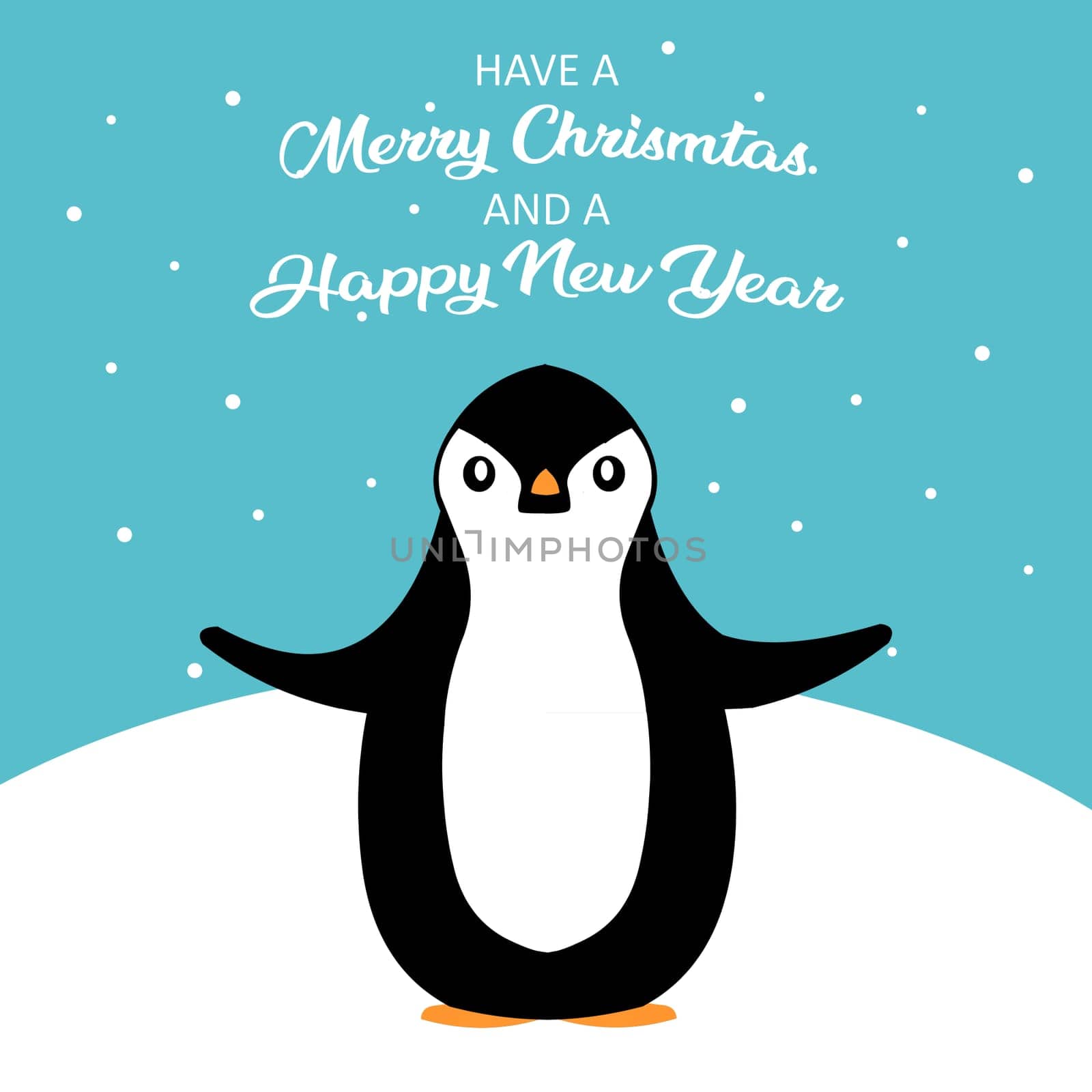A happy penguin with the text "Have a Merry Christmas and a Happy New Year".