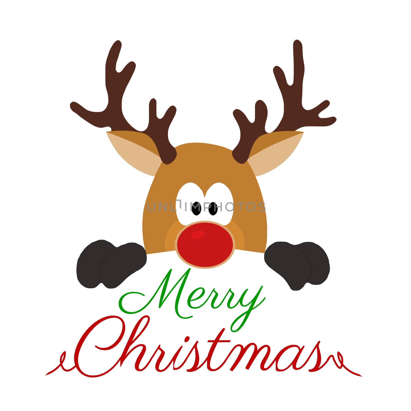 A reindeer popping his head over with the message "Merry Christmas".