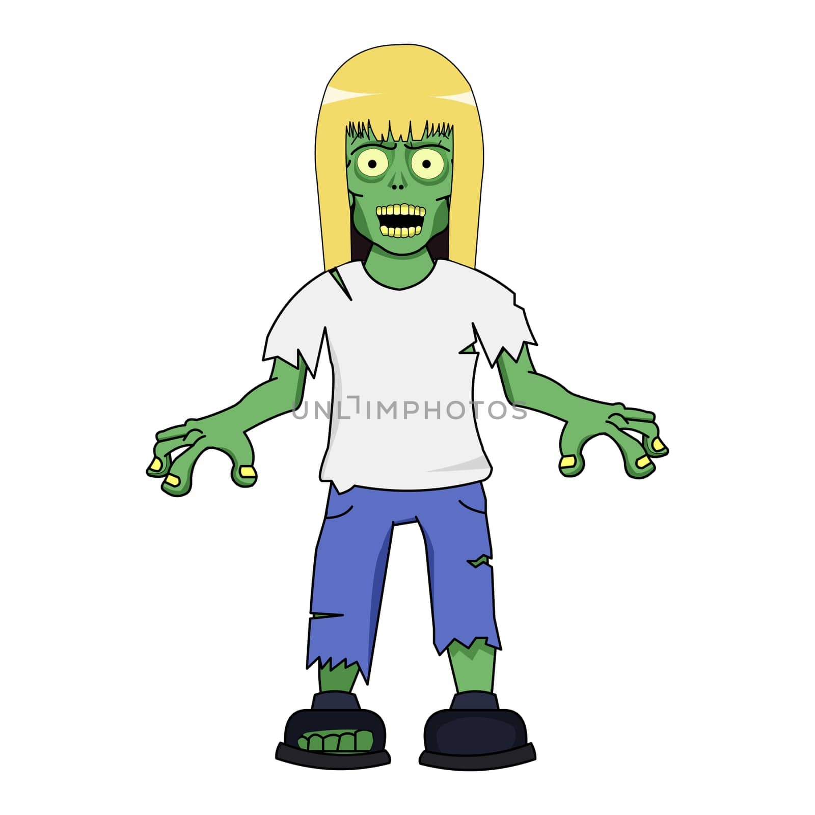 A undead zombie girl wearing teared clothes.