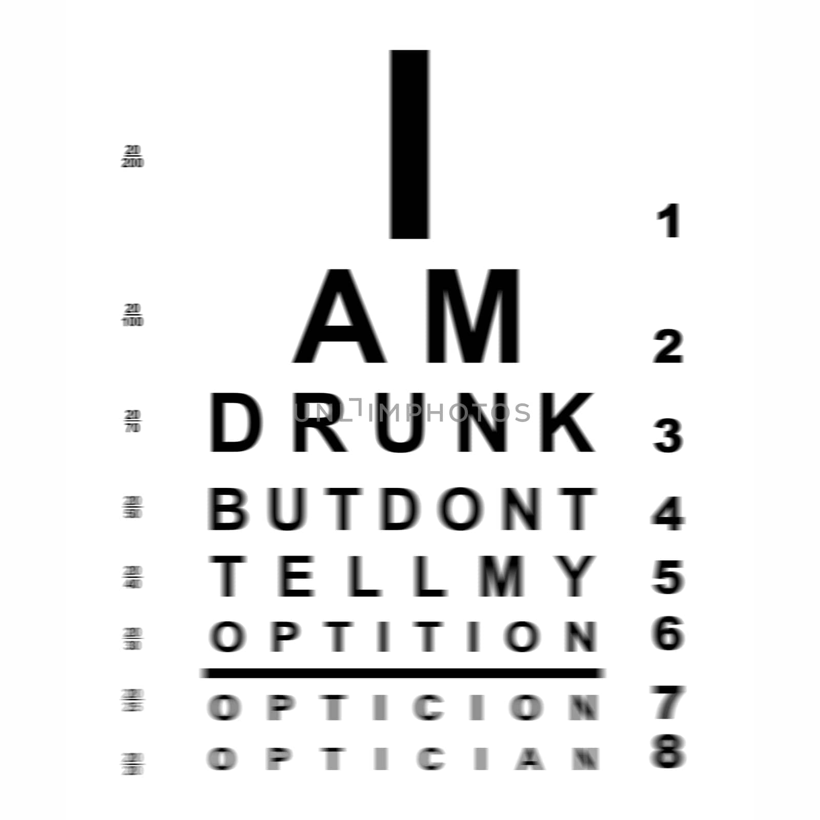 A blurry drunk eye chart with funny text.