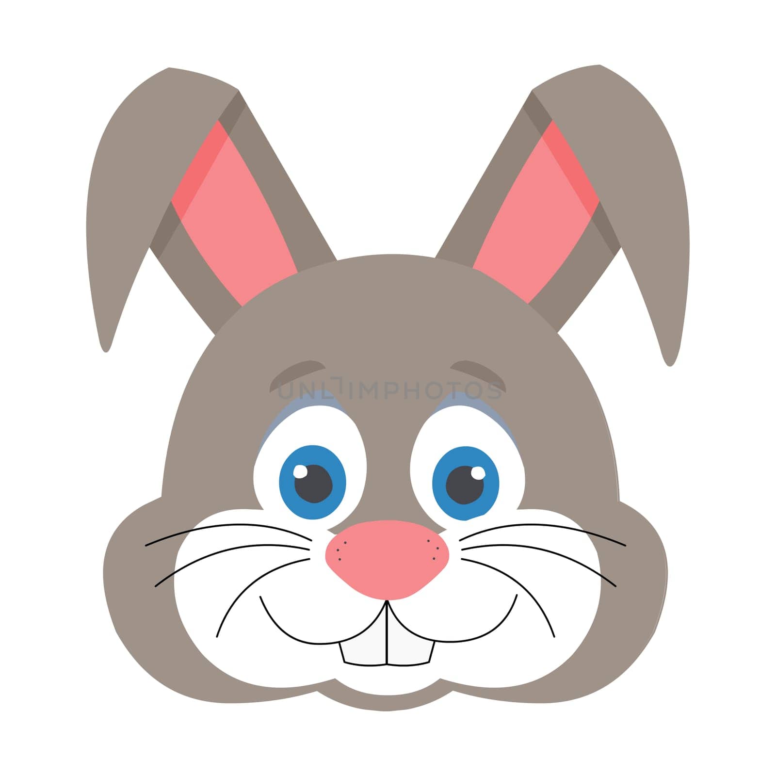 A cute bunny face with large blue eyes.