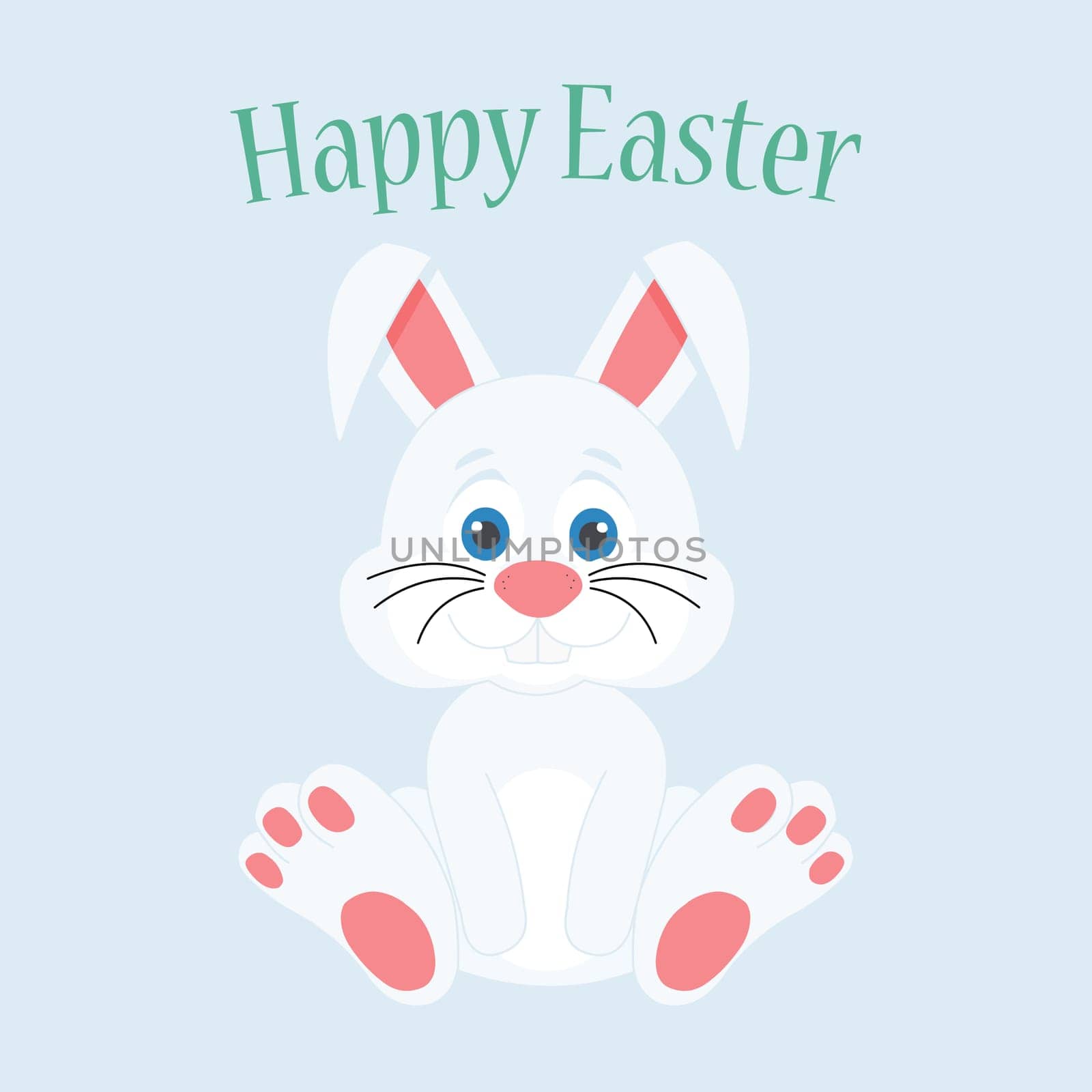 A cute easter bunny with the text "Happy Easter".