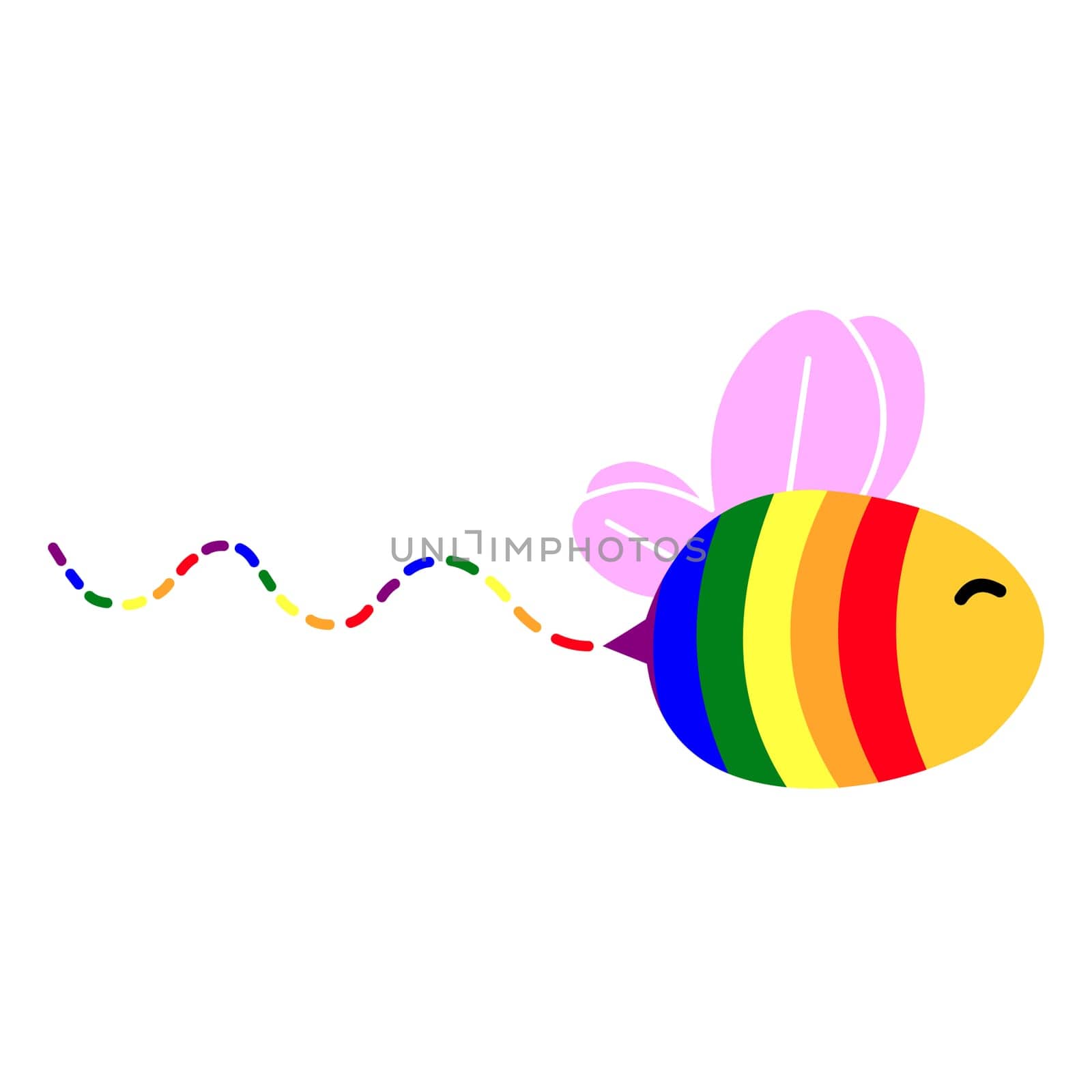 A colorful gay pride bee flying.