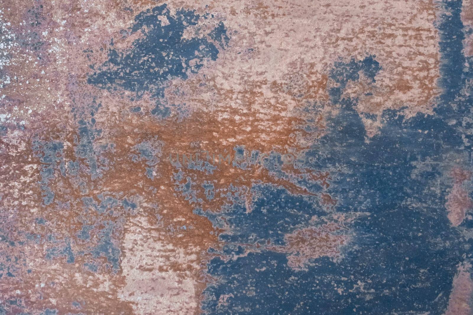 Blue paint old spots traces pattern outdated on the texture of rusty metal background steel grunge obsolete stain by AYDO8