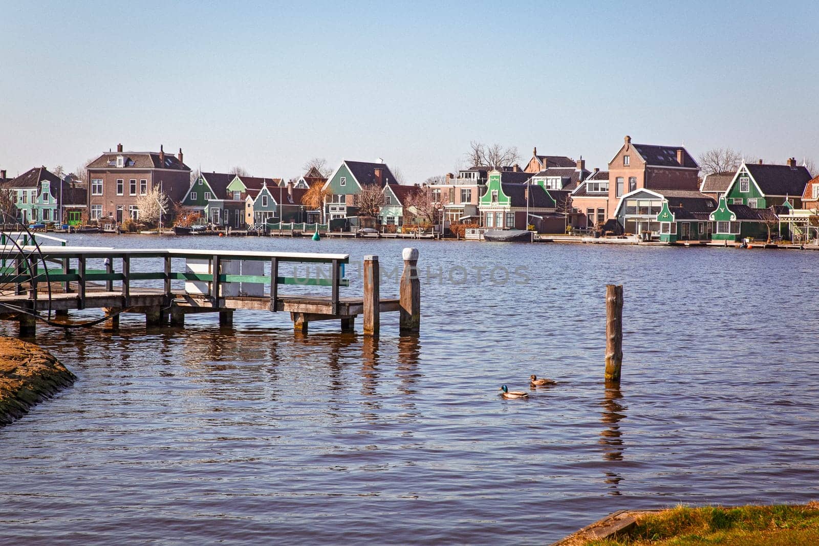 Amsterdam, a village in Zaanse Schans with residences near to the Zaan River