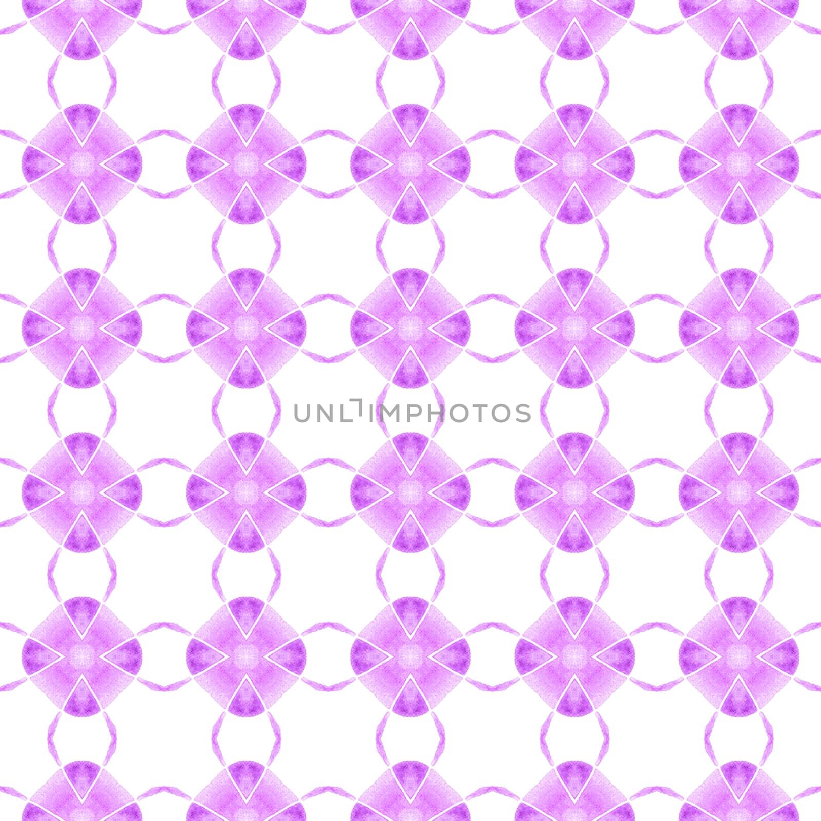 Hand painted tiled watercolor border. Purple curious boho chic summer design. Tiled watercolor background. Textile ready symmetrical print, swimwear fabric, wallpaper, wrapping.