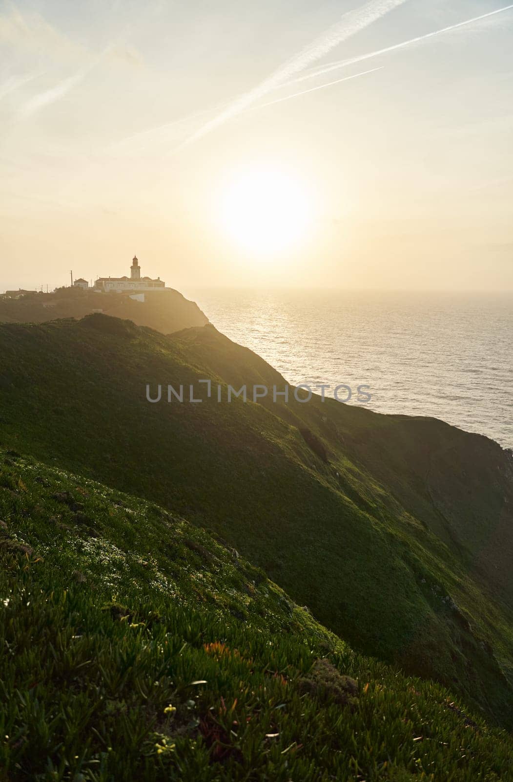 Lighthouse on the westernmost cape of the Eurasian continent Cabo da Roca, Portugal. High quality photo