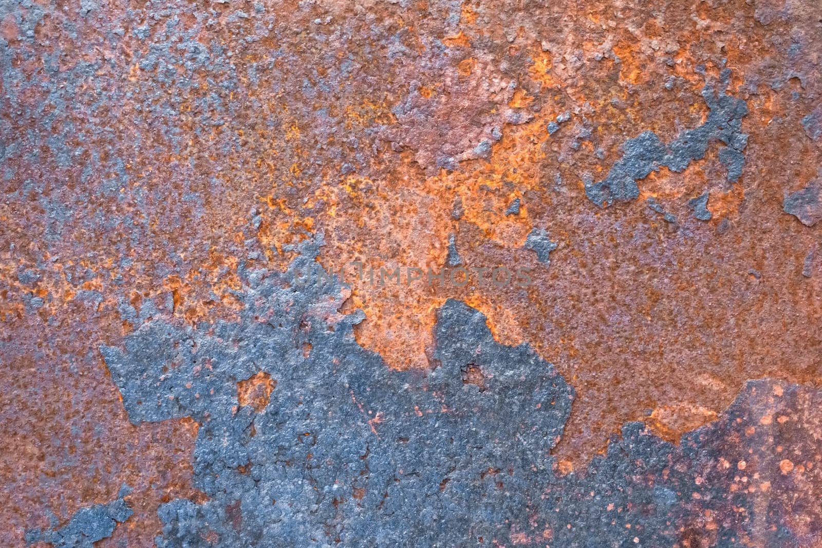 Old colored obsolete metal rusty texture steel blue and brown background.