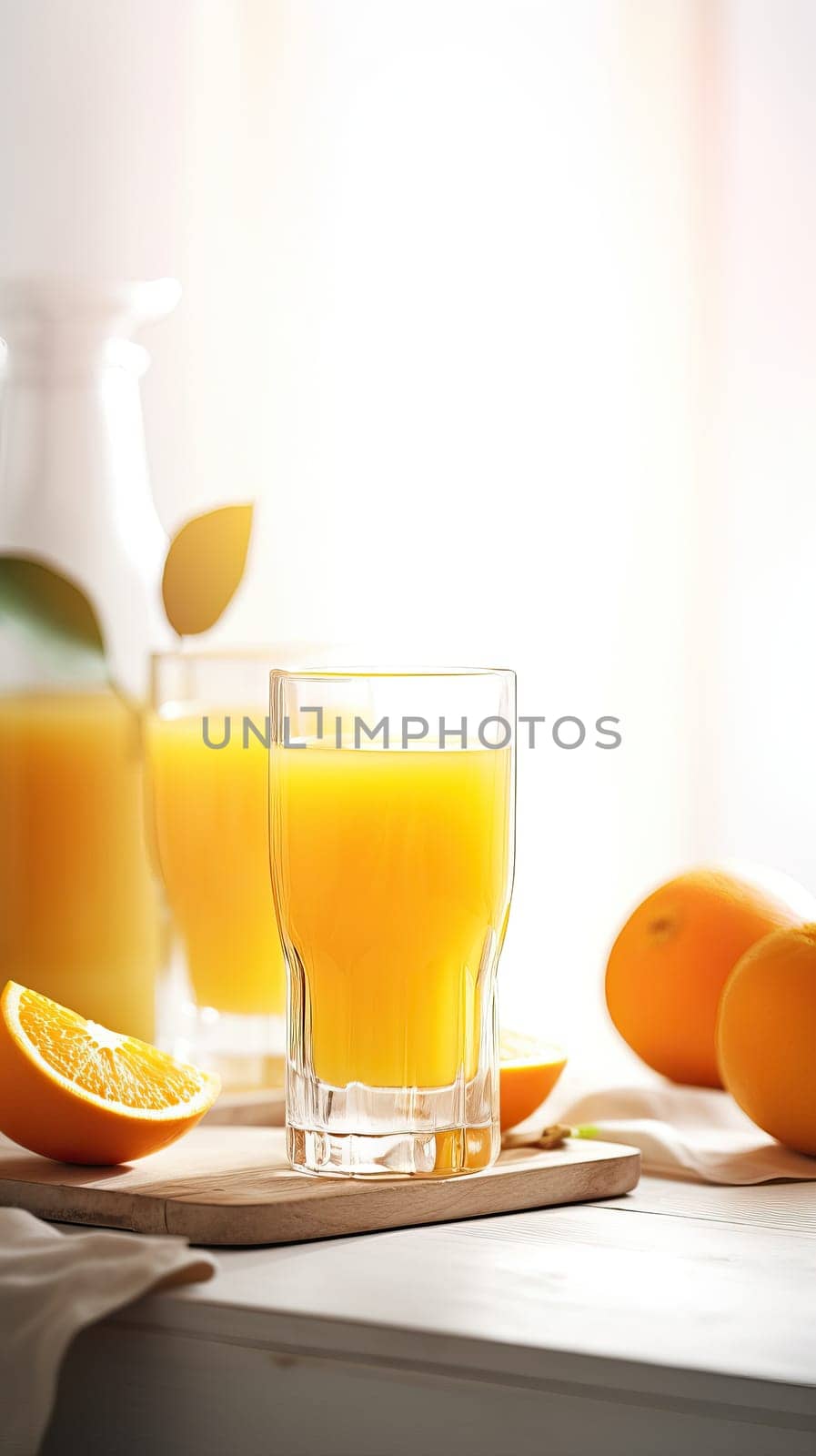 Glass of Homemade Orange juice with sliced fruits. Generative AI.
