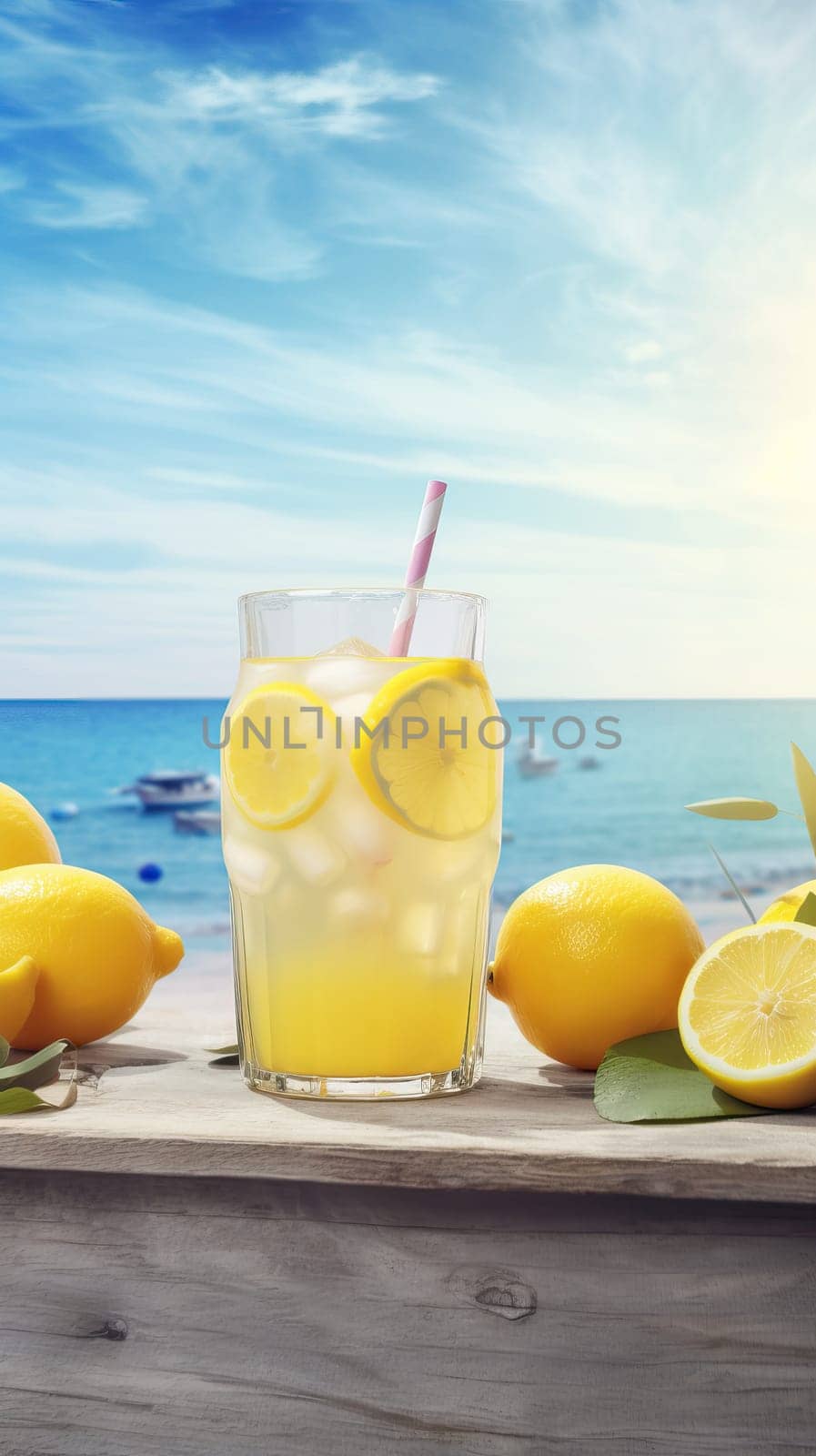 Cool freshly homemade lemonade and lemon. Generative AI.