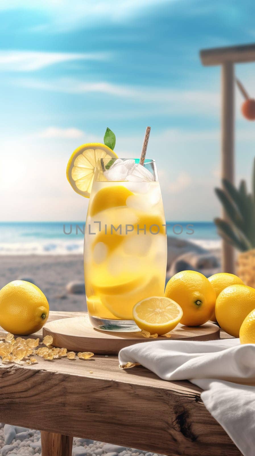 Cool freshly homemade lemonade and lemon. Generative AI.