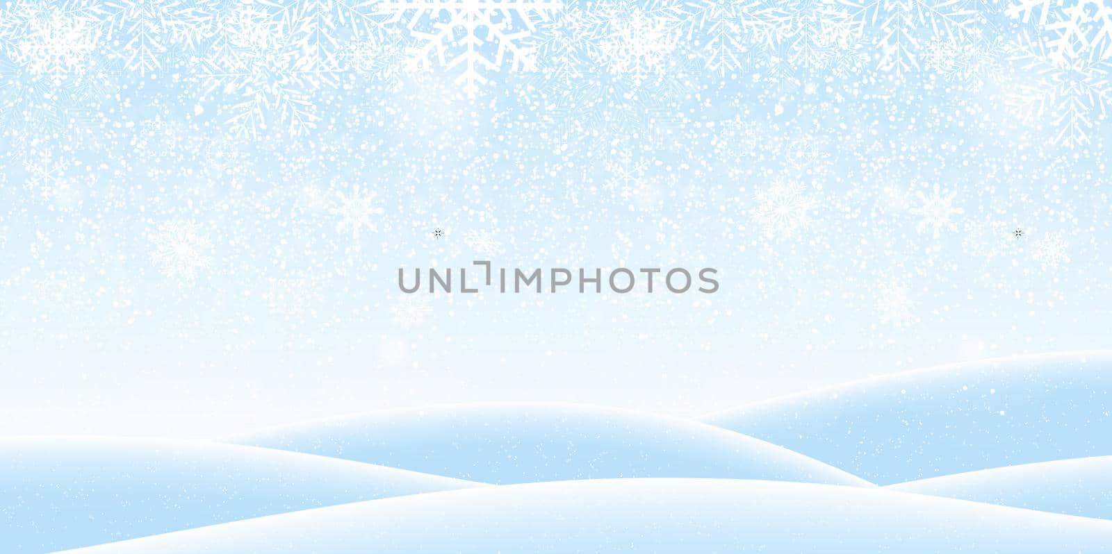 Colorful naturalistic winter background with falling snow on drifts. Vector Illustration. EPS10