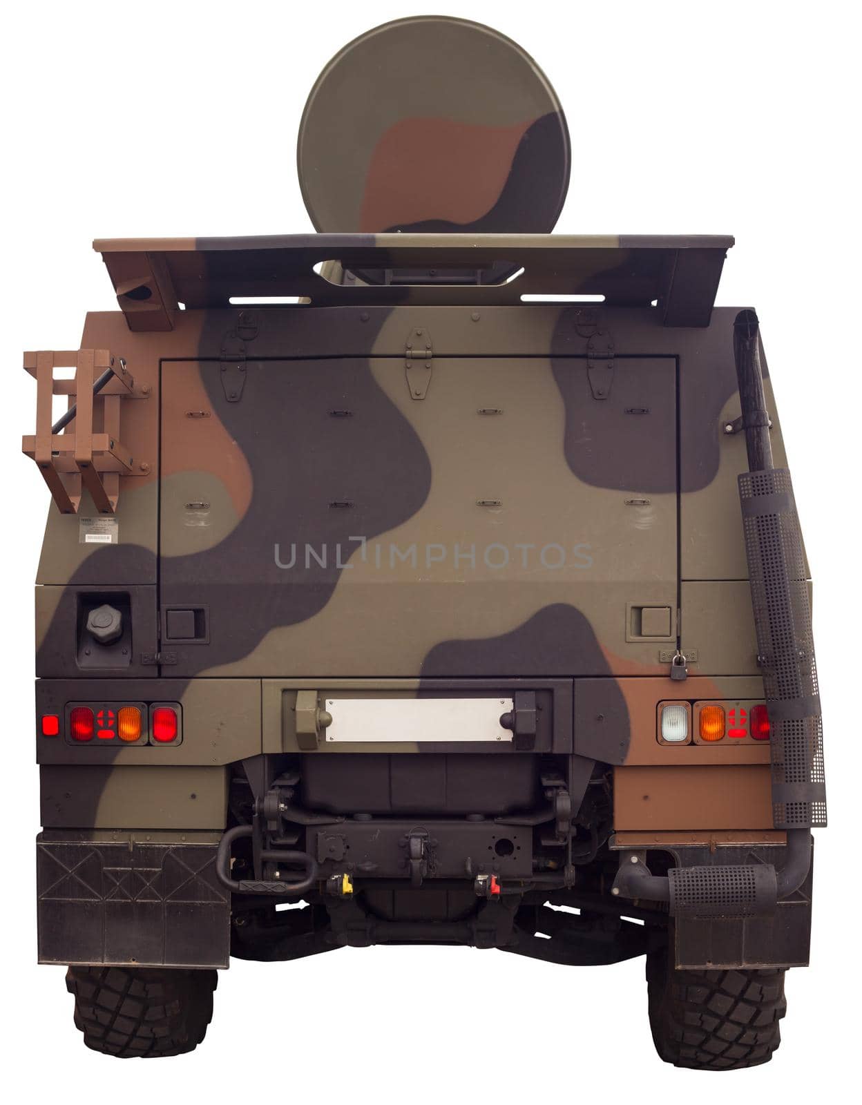 View of Italian army military truckisolated on white background
