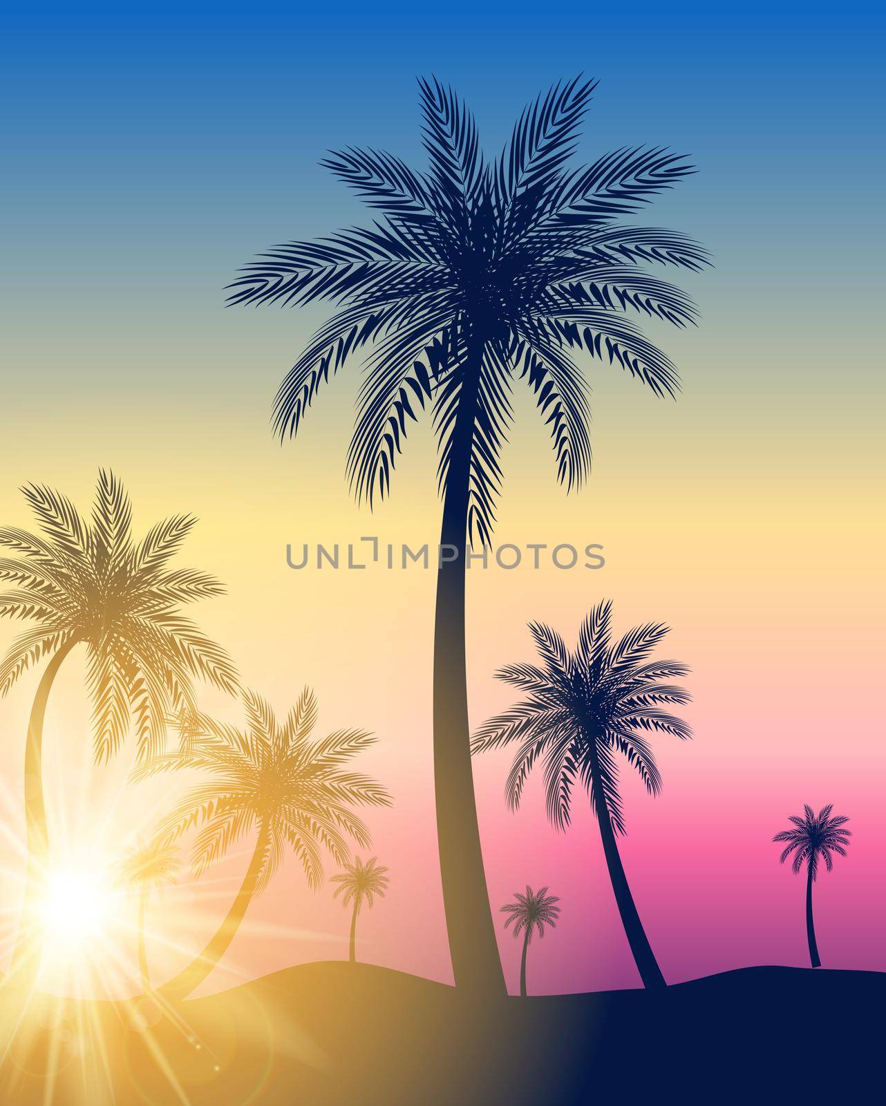 Beautifil Palm Tree Leaf Silhouette Background Vector Illustration by yganko