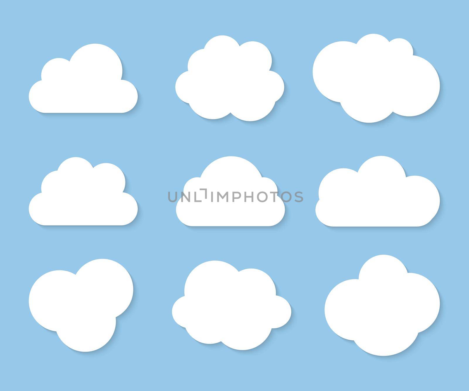 Abstract white cloud icon collection set isolated on blue background. Vector illustration EPS10