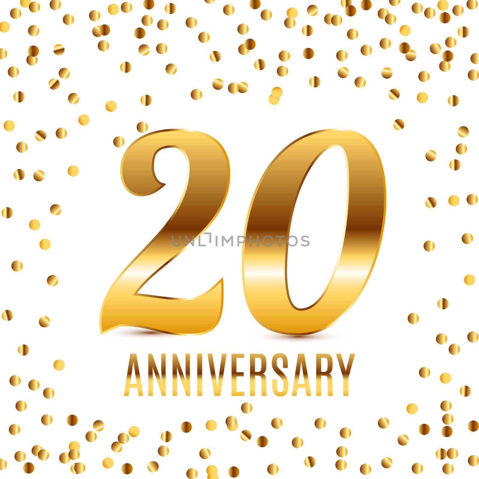 Celebrating 20 Anniversary emblem template design with gold numbers poster background. Vector Illustration EPS10