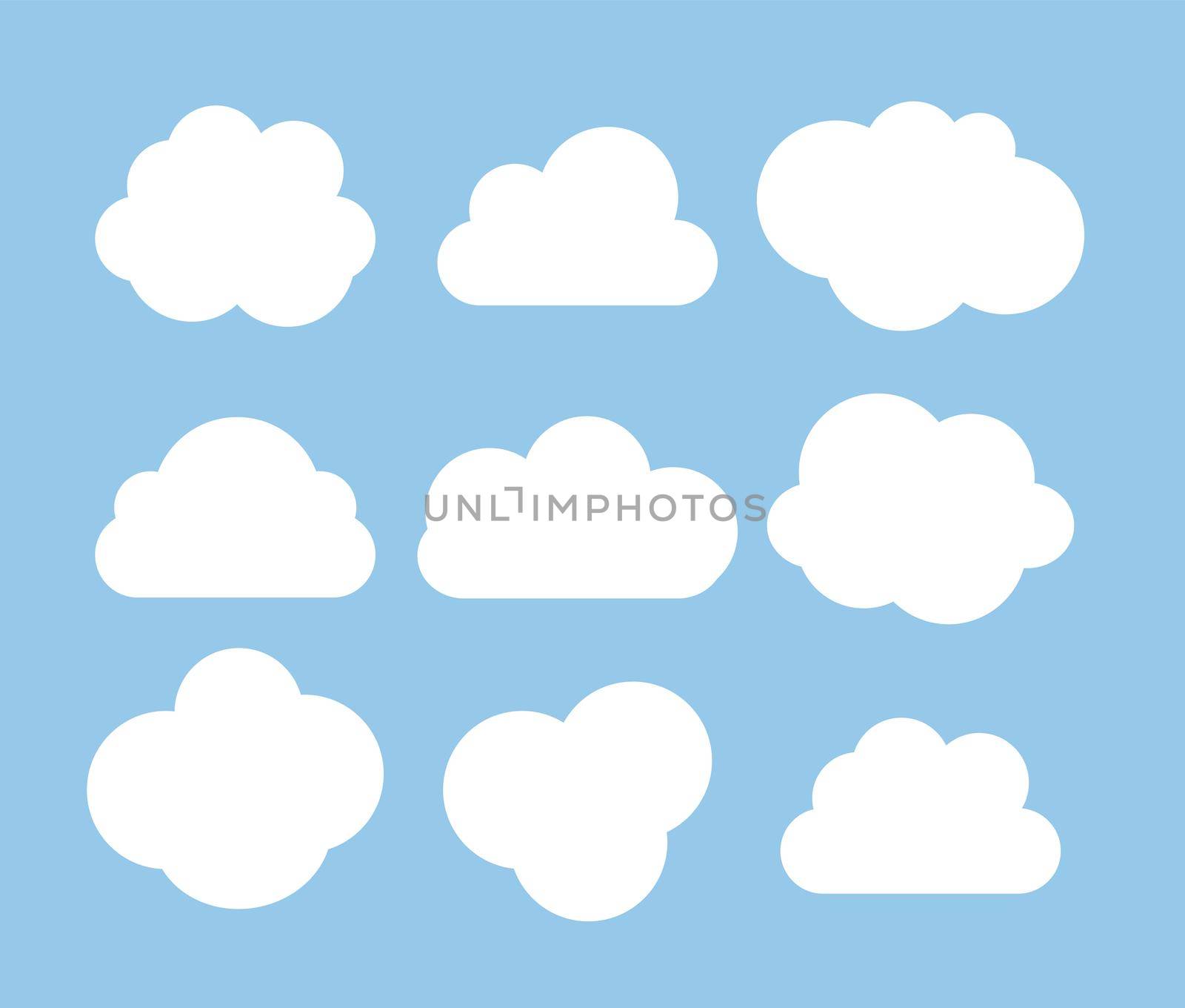Abstract white cloud icon collection set isolated on blue background. Vector illustration EPS10
