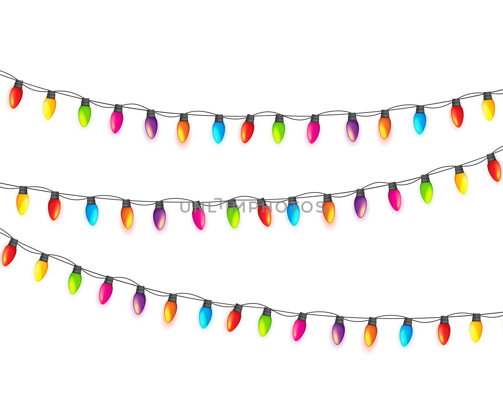 Multicolored Garland Lamp Bulbs Festive Isolated Vector Illustration EPS10