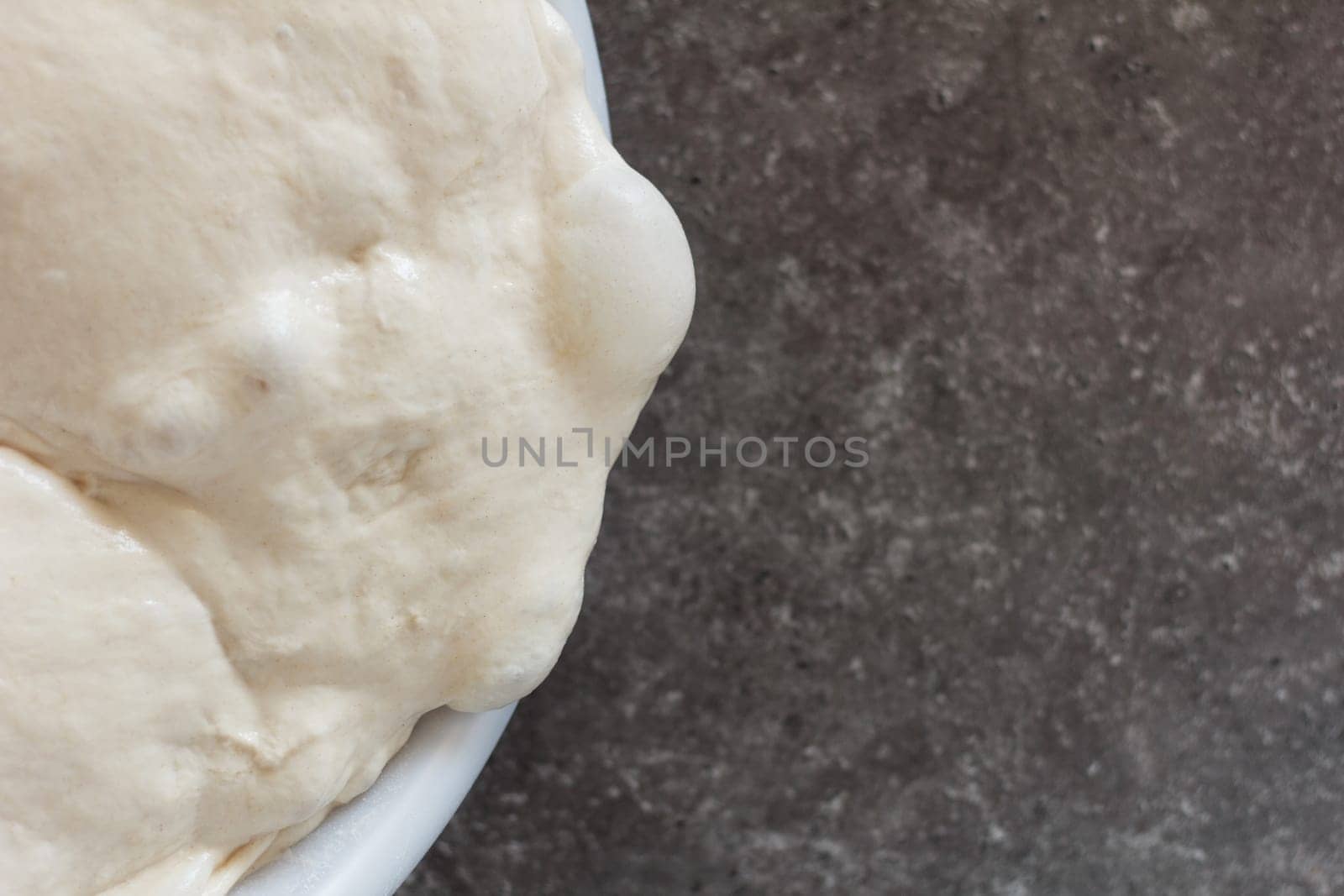 Wheat dough for ciabatta. Bubbles on the test. copy space
