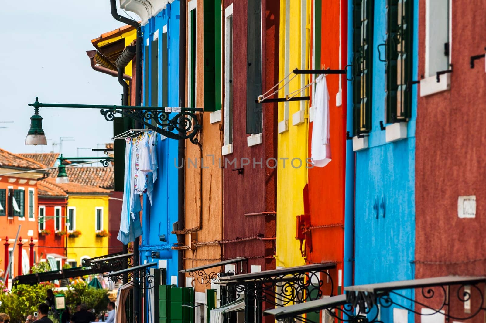 The island of Burano in the Venetian lagoon famous for its brightly colored houses