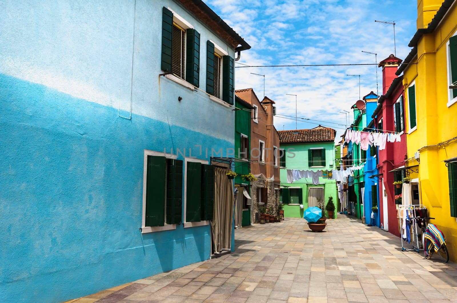 Typical houses of Burano colorful with bright colors