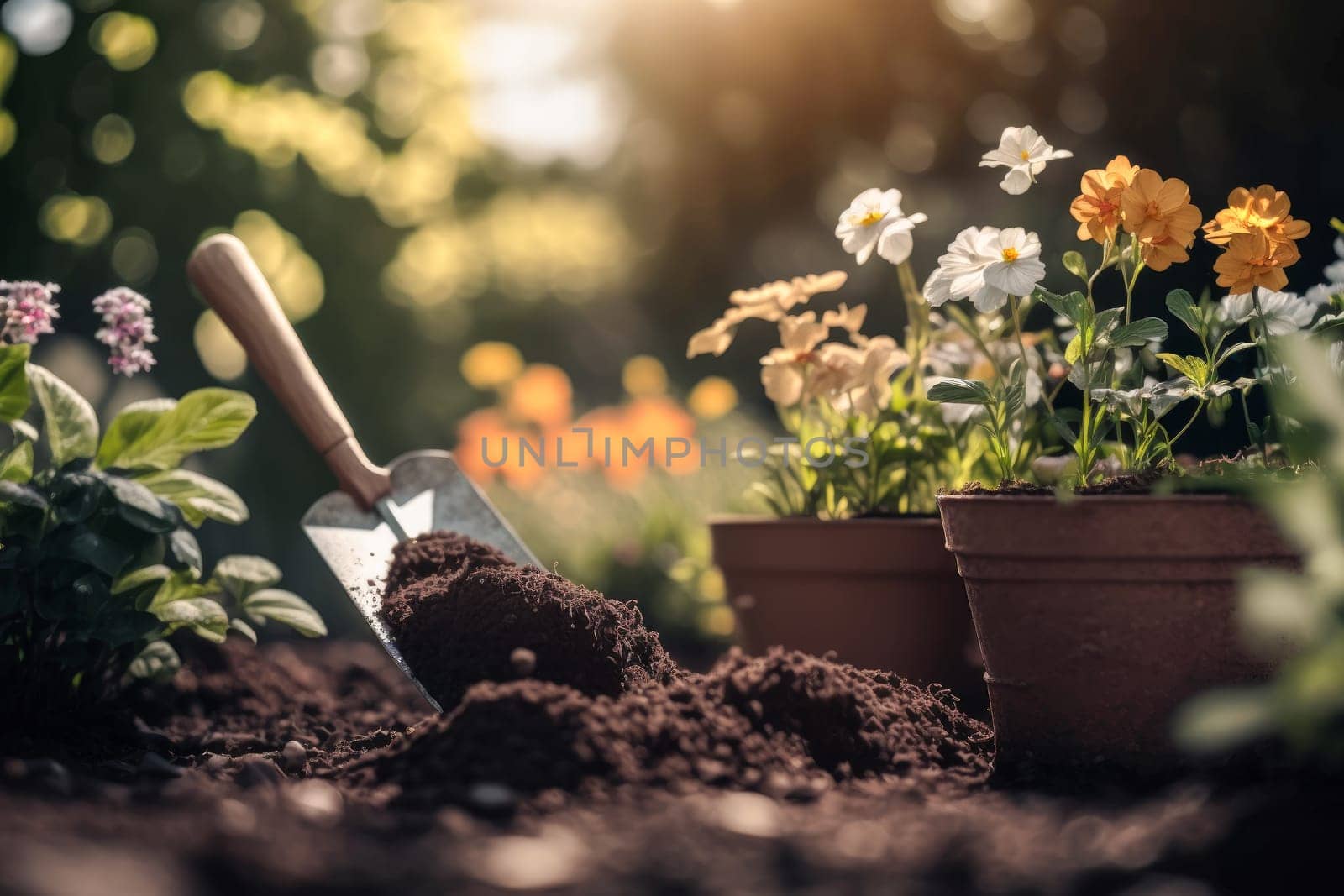 Plants flowers for planting in the ground on the soil. Gardening concept generative ai,