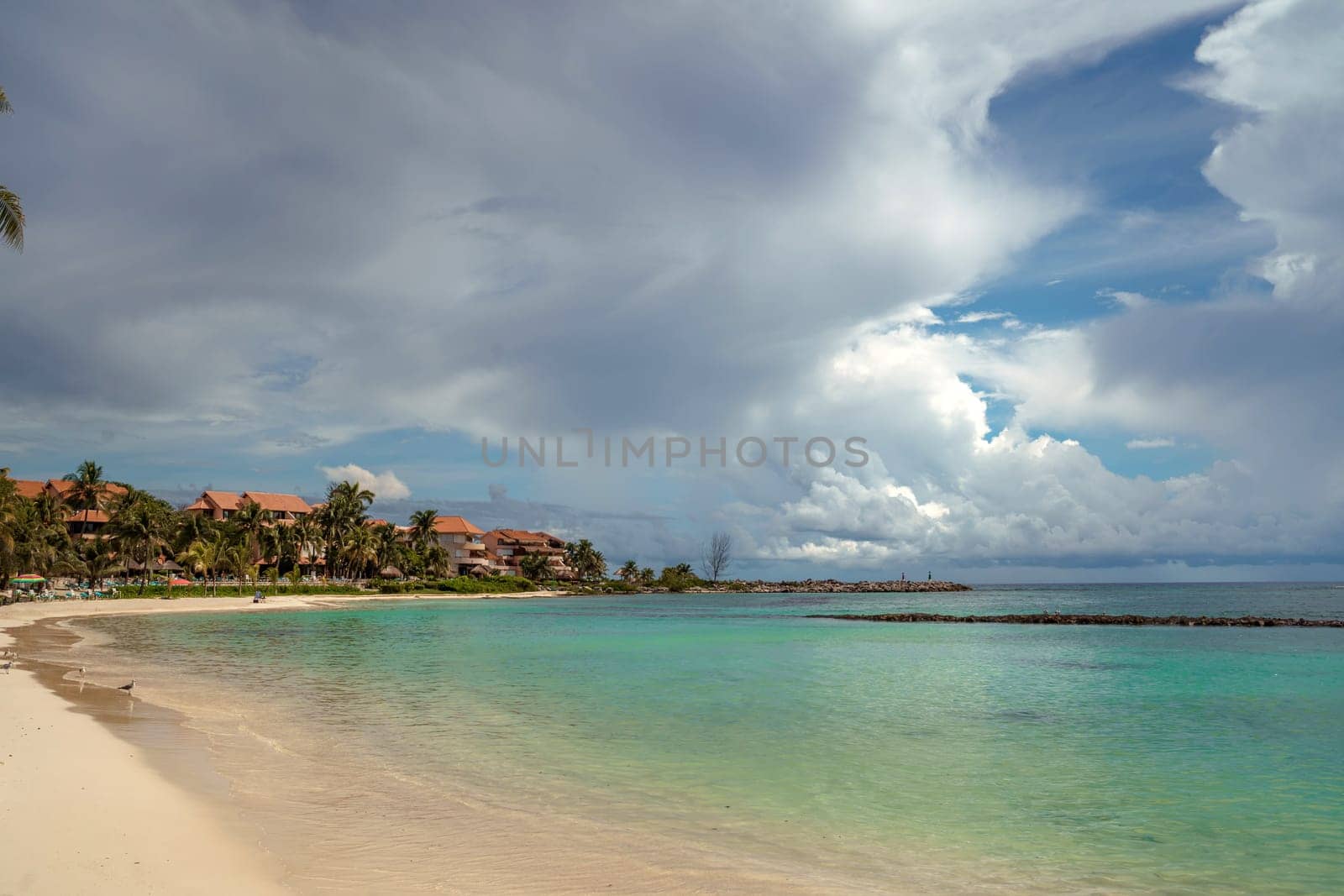 Sea shore on the Caribbean beach in the Zona Hoteleria in Cancun Quintana Roo Mexico.