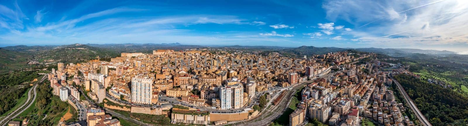 Stunning aerial panorama to a city named Agrigento located in Sicily, Italy