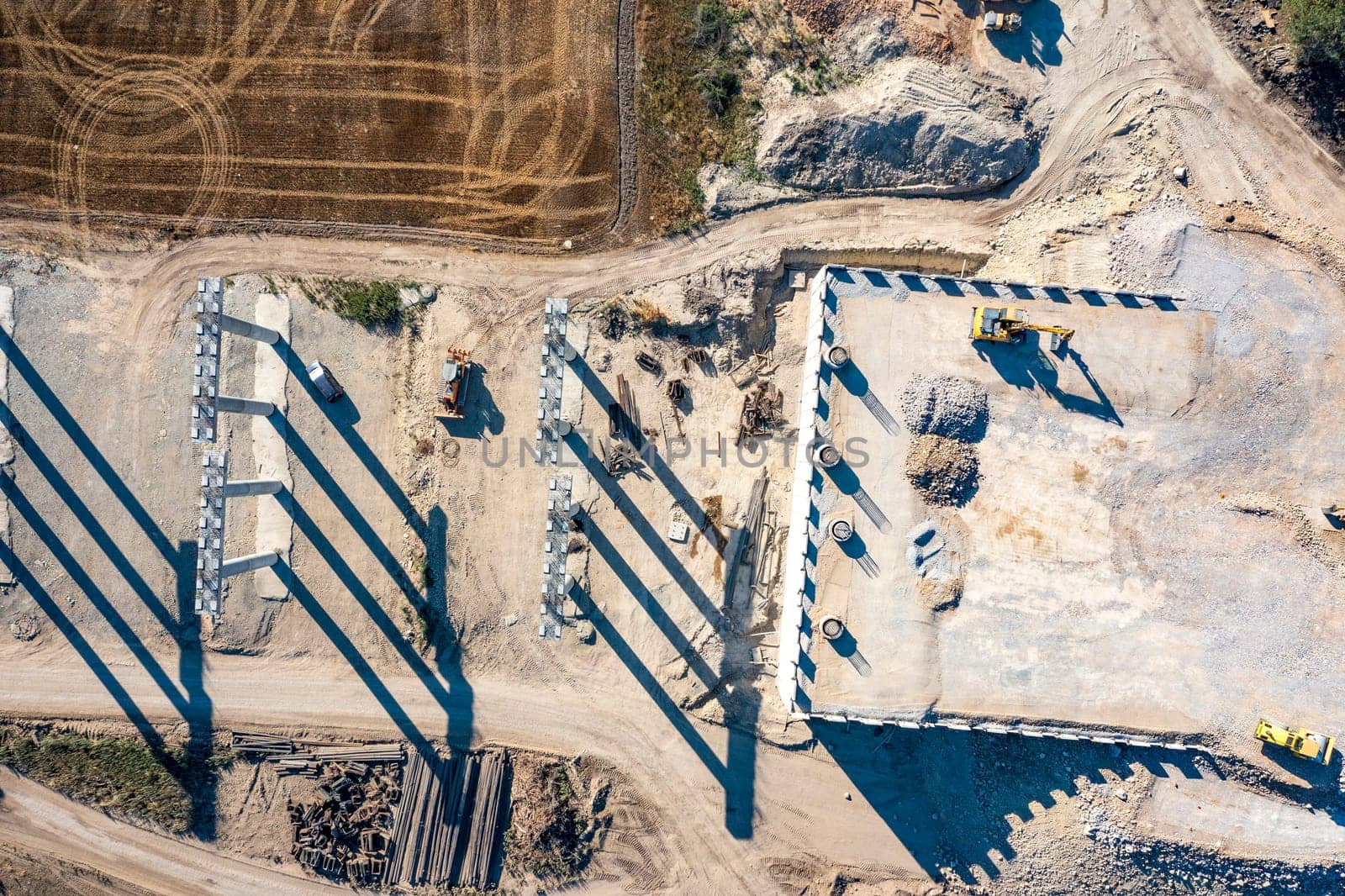 Construction of a road bridge.Concrete new bridge supports.